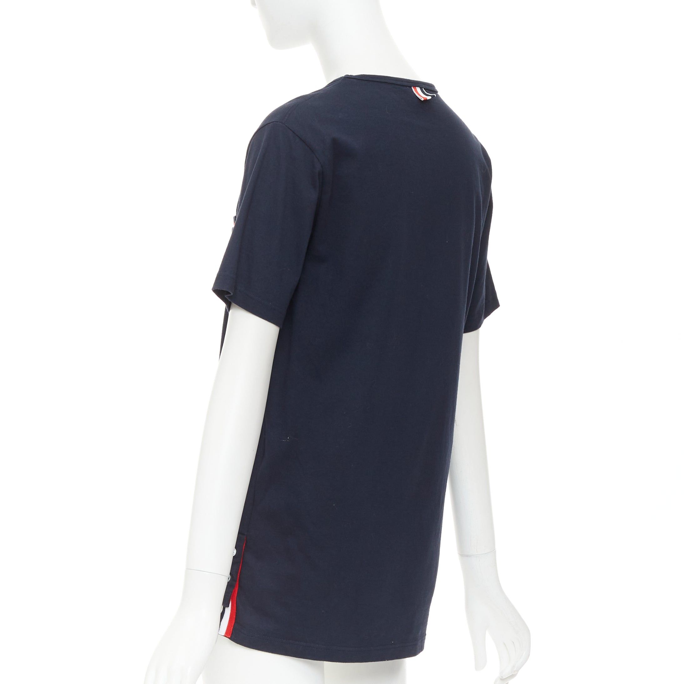 Thom Browne THOM BROWNE 2022 navy cotton RWB stripe trim short sleeve pocket tshirt Sz1 S Size S / US 4 / IT 40 - 6 Thumbnail