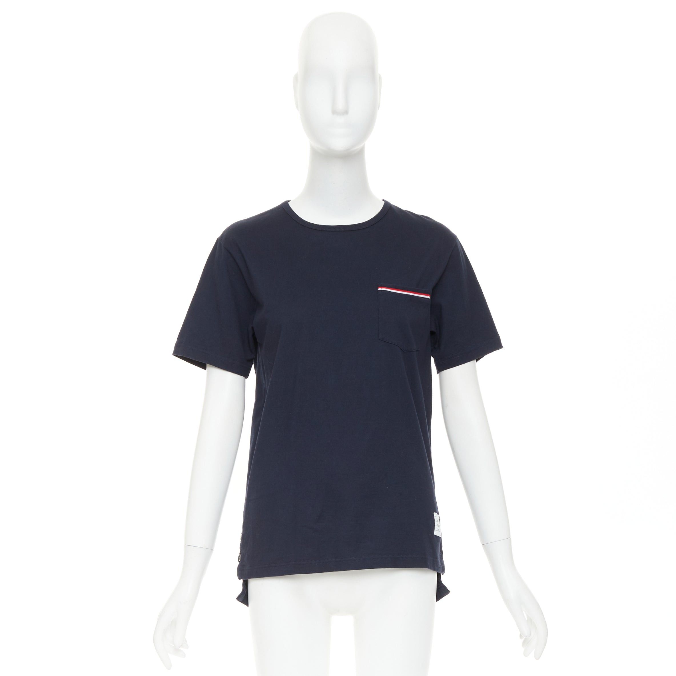 Thom Browne THOM BROWNE 2022 navy cotton RWB stripe trim short sleeve pocket tshirt Sz1 S Size S / US 4 / IT 40 - 9 Thumbnail