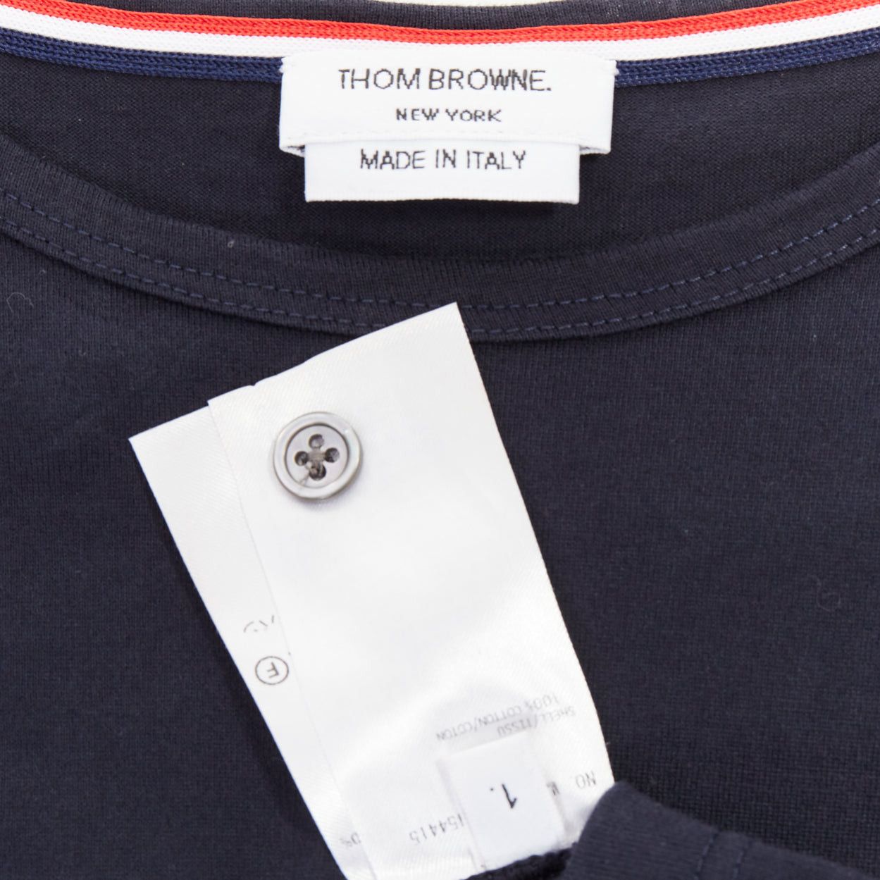 Thom Browne THOM BROWNE 2022 navy cotton RWB stripe trim short sleeve pocket tshirt Sz1 S Size S / US 4 / IT 40 - 8 Thumbnail