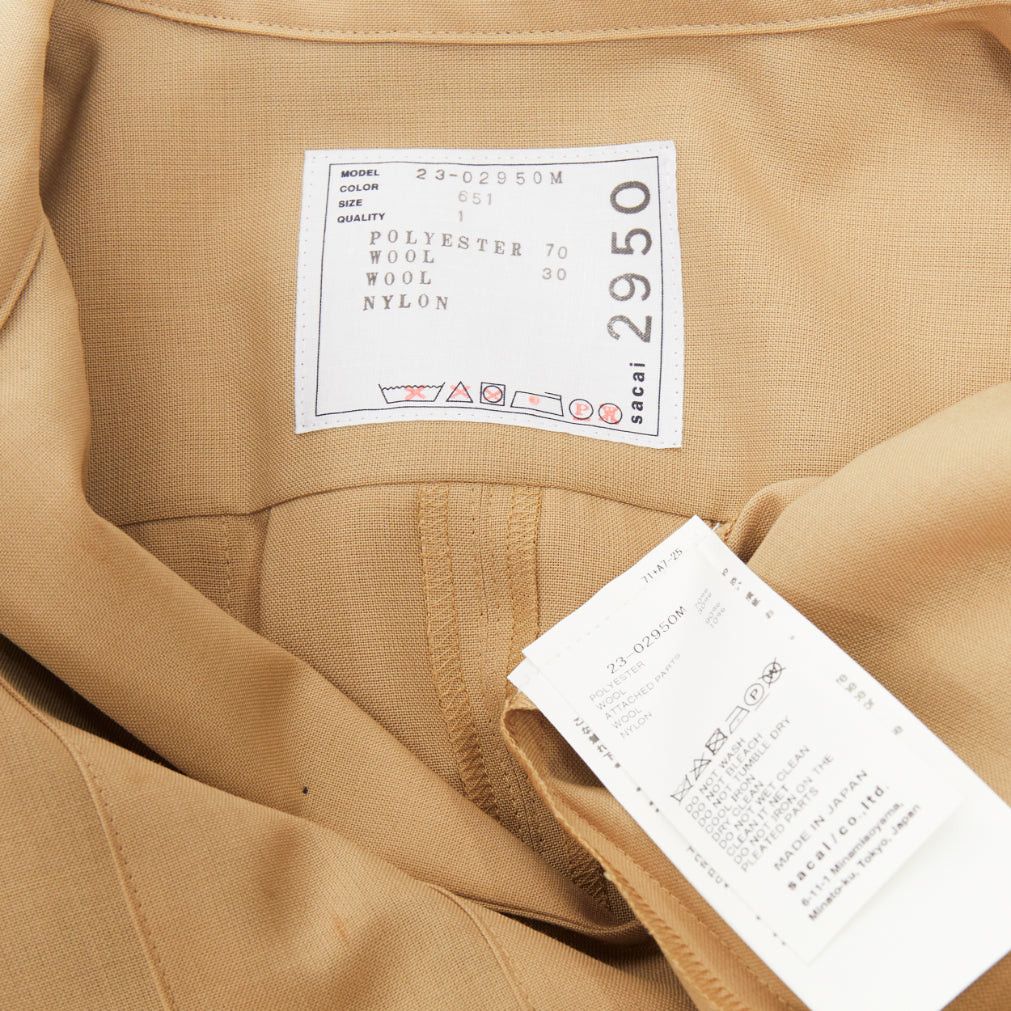 Sacai SACAI 2023 Runway khaki pleated pocketed short sleeve suiting boxy shirt JP1 S Size S / US 4 / IT 40 - 8 Thumbnail