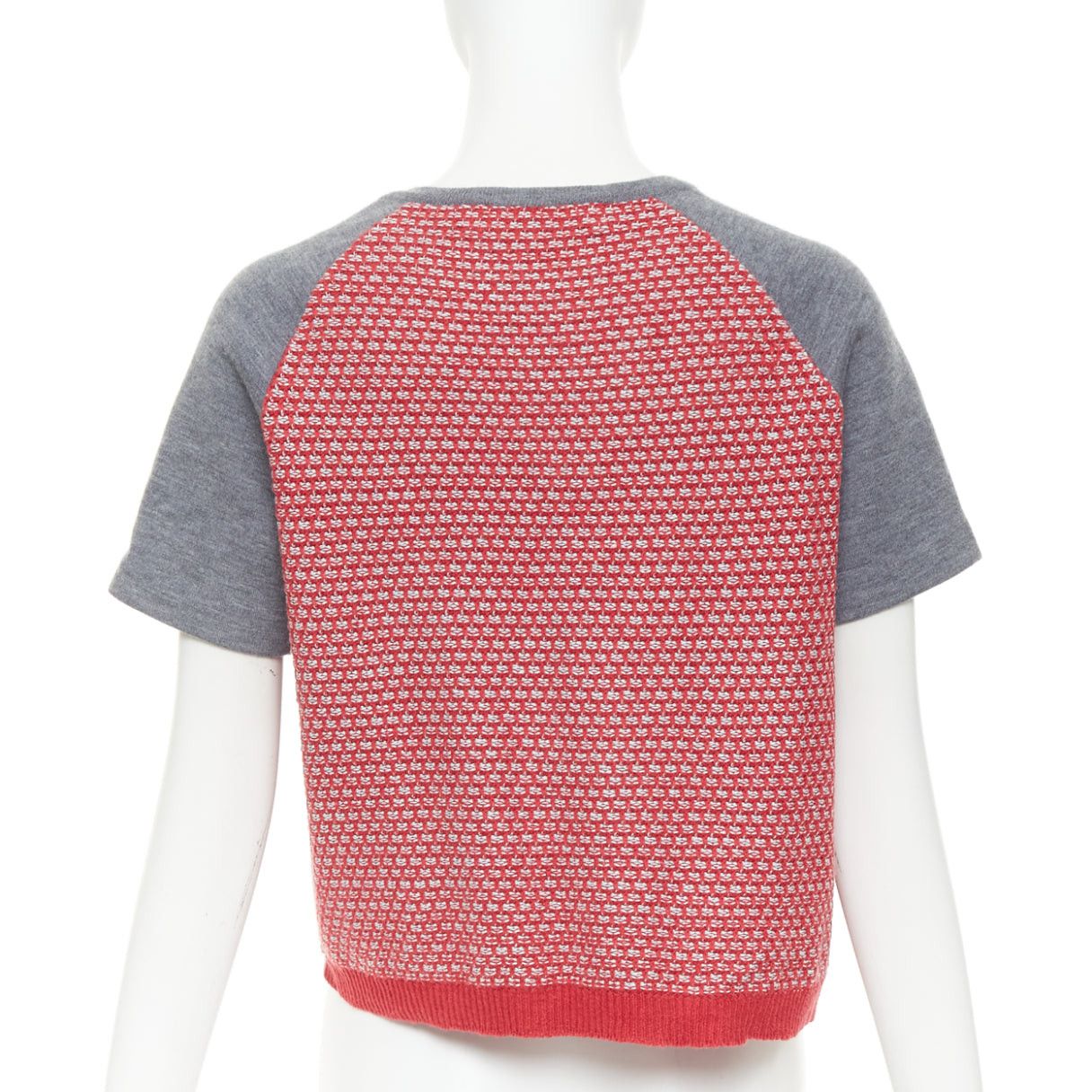 Marni MARNI 2016 grey cotton raglan short sleeve red tweed back cropped cardigan IT40 S Size S / US 4 / IT 40 - 5 Thumbnail