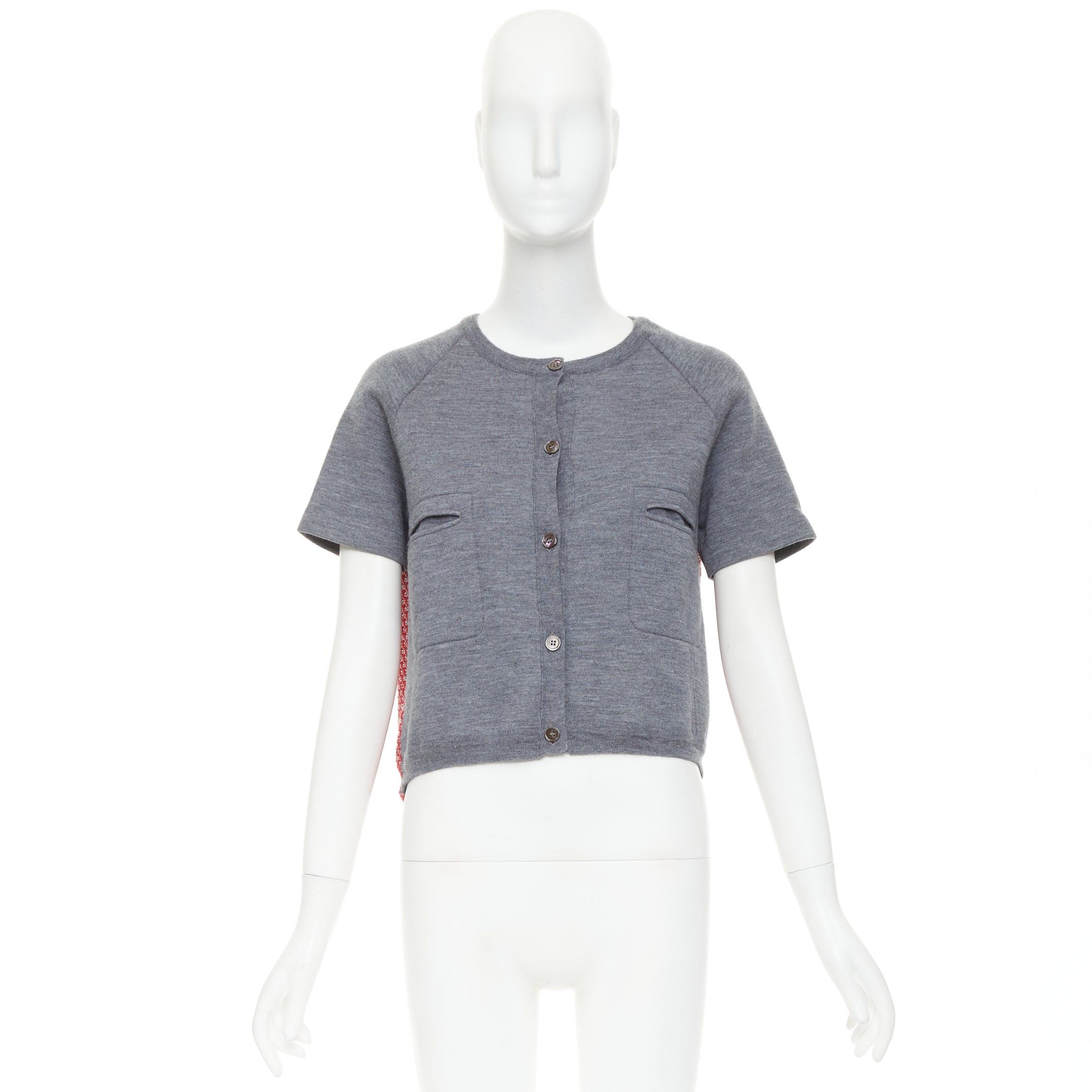 Marni MARNI 2016 grey cotton raglan short sleeve red tweed back cropped cardigan IT40 S Size S / US 4 / IT 40 - 9 Thumbnail