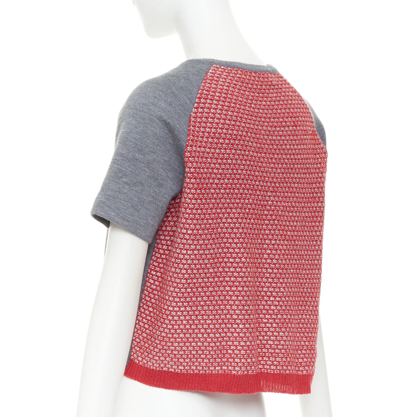 Marni MARNI 2016 grey cotton raglan short sleeve red tweed back cropped cardigan IT40 S Size S / US 4 / IT 40 - 6 Thumbnail