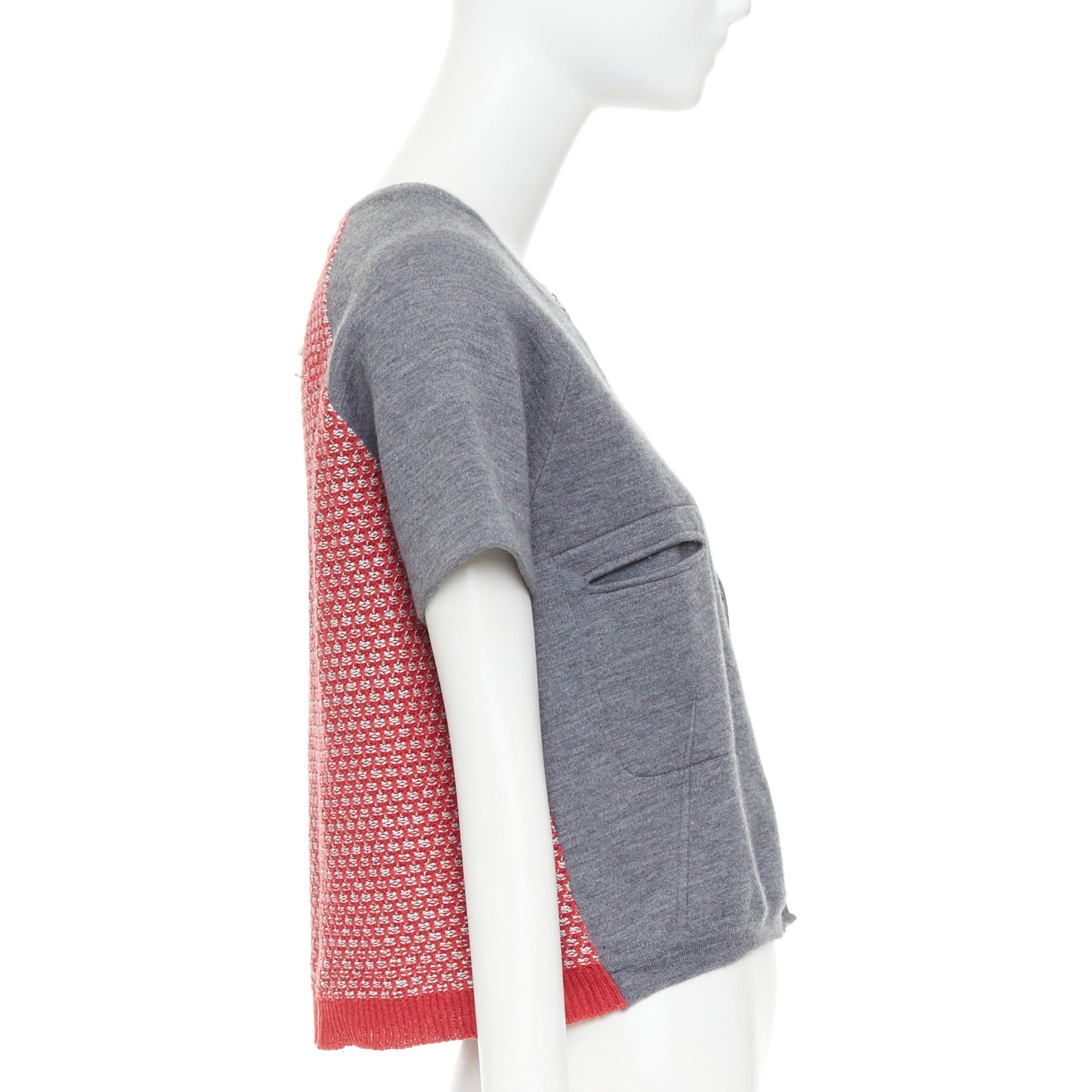 Marni MARNI 2016 grey cotton raglan short sleeve red tweed back cropped cardigan IT40 S Size S / US 4 / IT 40 - 4 Thumbnail