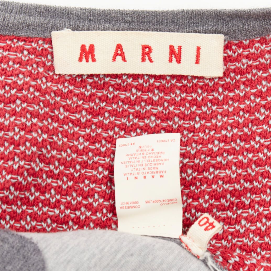 Marni MARNI 2016 grey cotton raglan short sleeve red tweed back cropped cardigan IT40 S Size S / US 4 / IT 40 - 8 Thumbnail