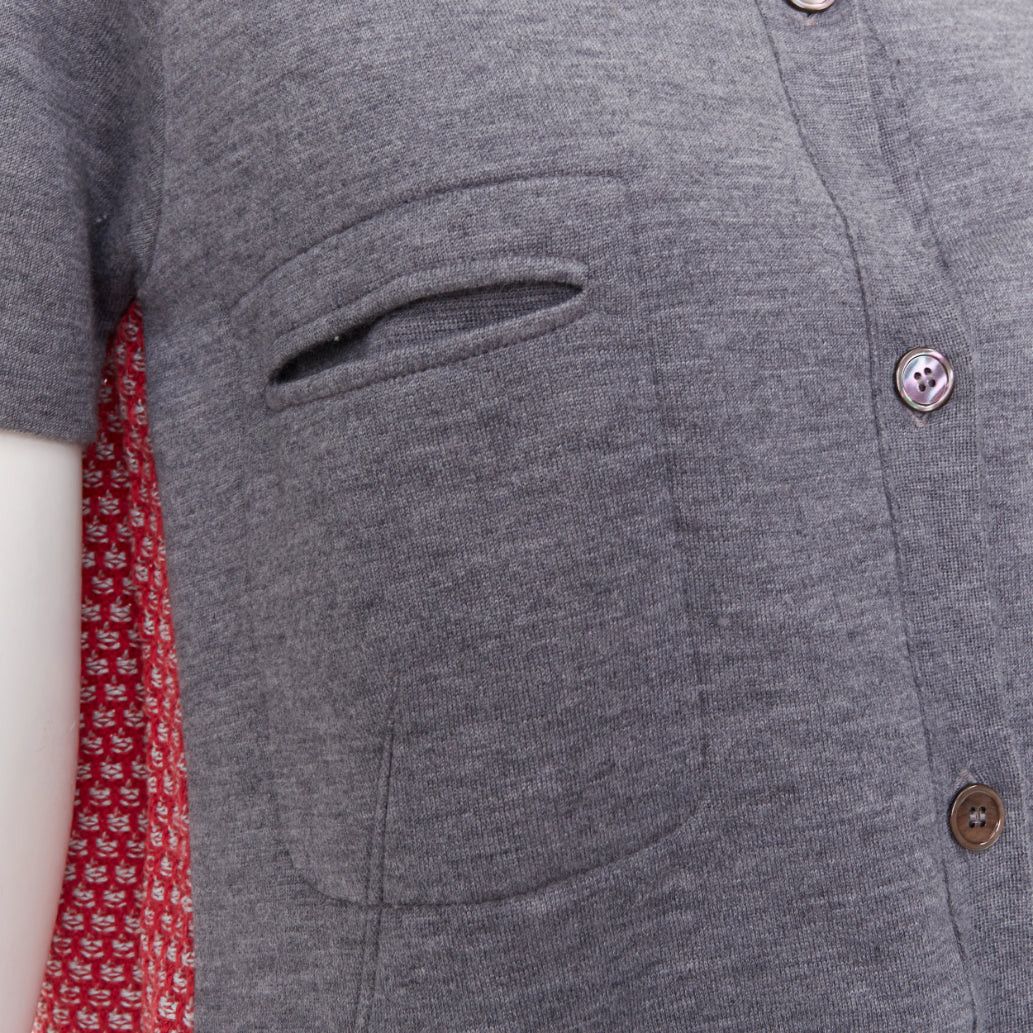 Marni MARNI 2016 grey cotton raglan short sleeve red tweed back cropped cardigan IT40 S Size S / US 4 / IT 40 - 2 Thumbnail