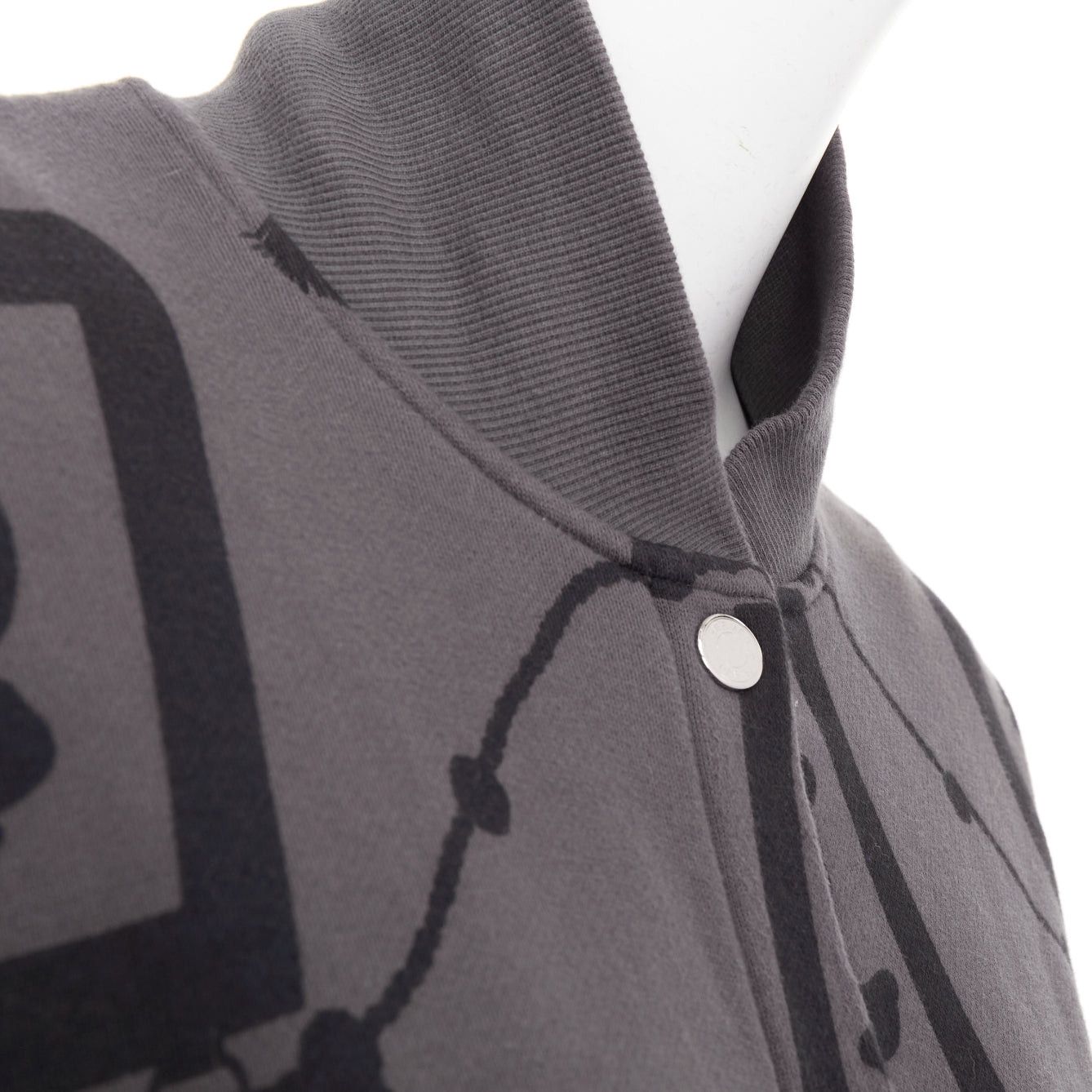 Hermes HERMES 2021 Poste et Cavalerie grey black rope print bomber jacket FR42 XL Size L / US 10 / IT 46 - 2 Thumbnail