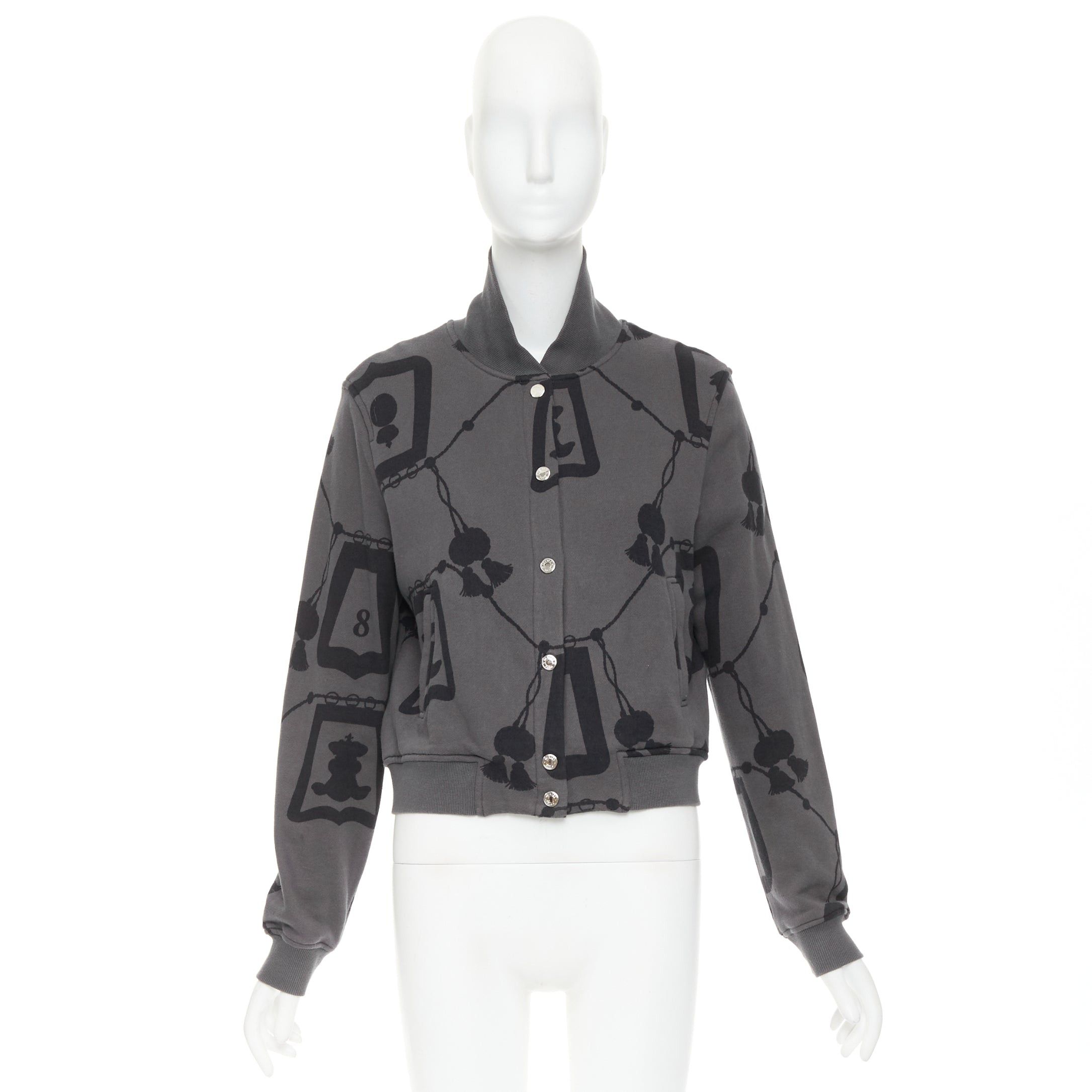Hermes HERMES 2021 Poste et Cavalerie grey black rope print bomber jacket FR42 XL Size L / US 10 / IT 46 - 10 Thumbnail