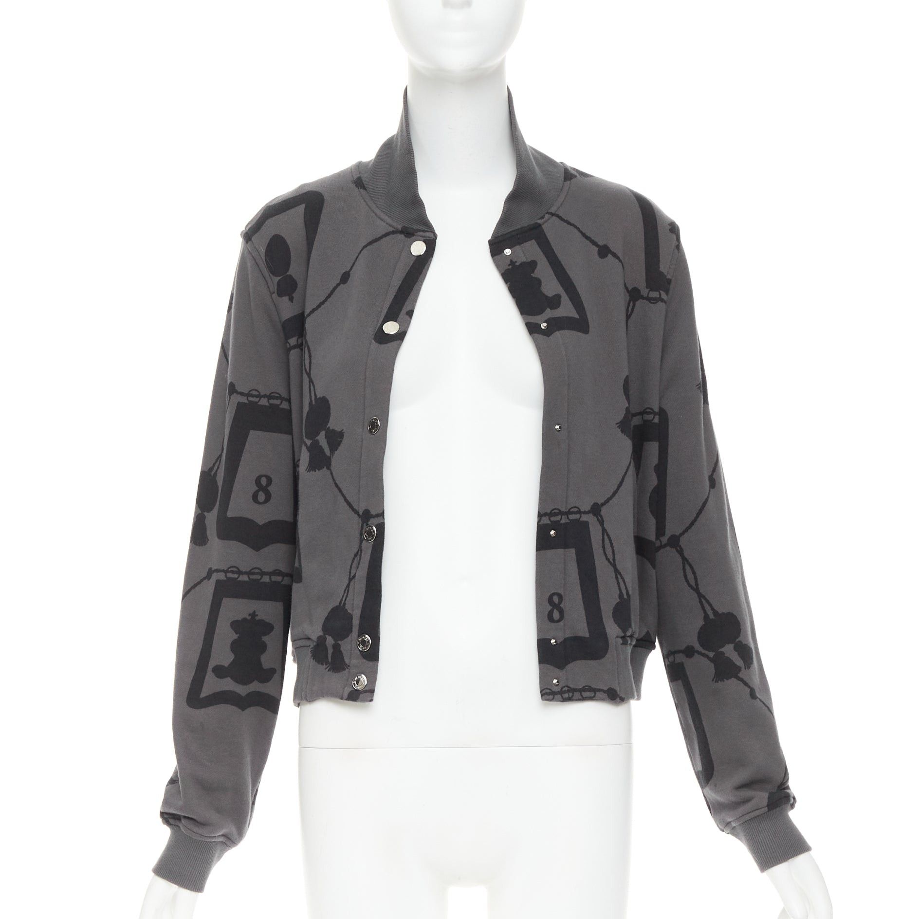 Hermes HERMES 2021 Poste et Cavalerie grey black rope print bomber jacket FR42 XL Size L / US 10 / IT 46 - 3 Thumbnail