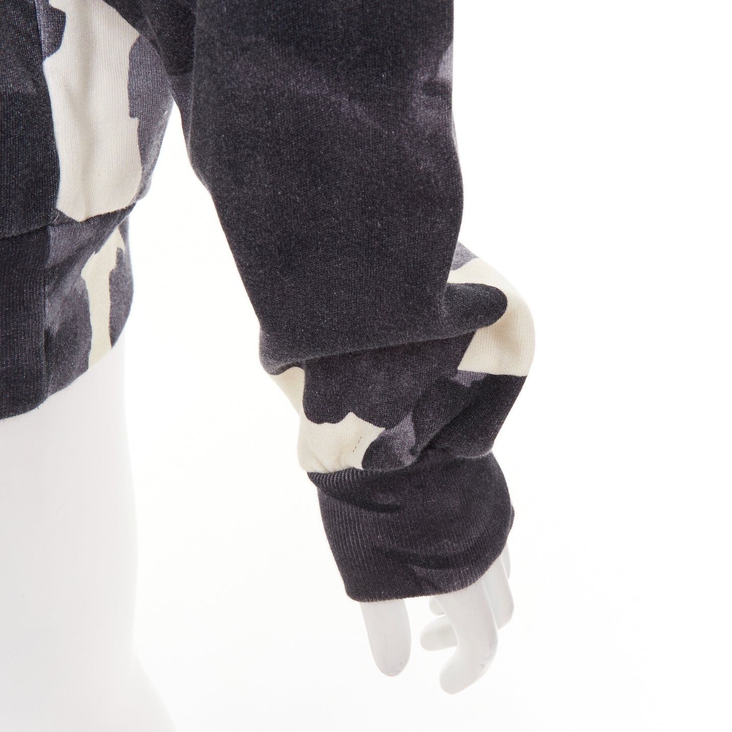Dries Van Noten DRIES VAN NOTEN grey ivory cotton abstract rose print black drawstring hoodie S Size S / US 4 / IT 40 - 7 Thumbnail