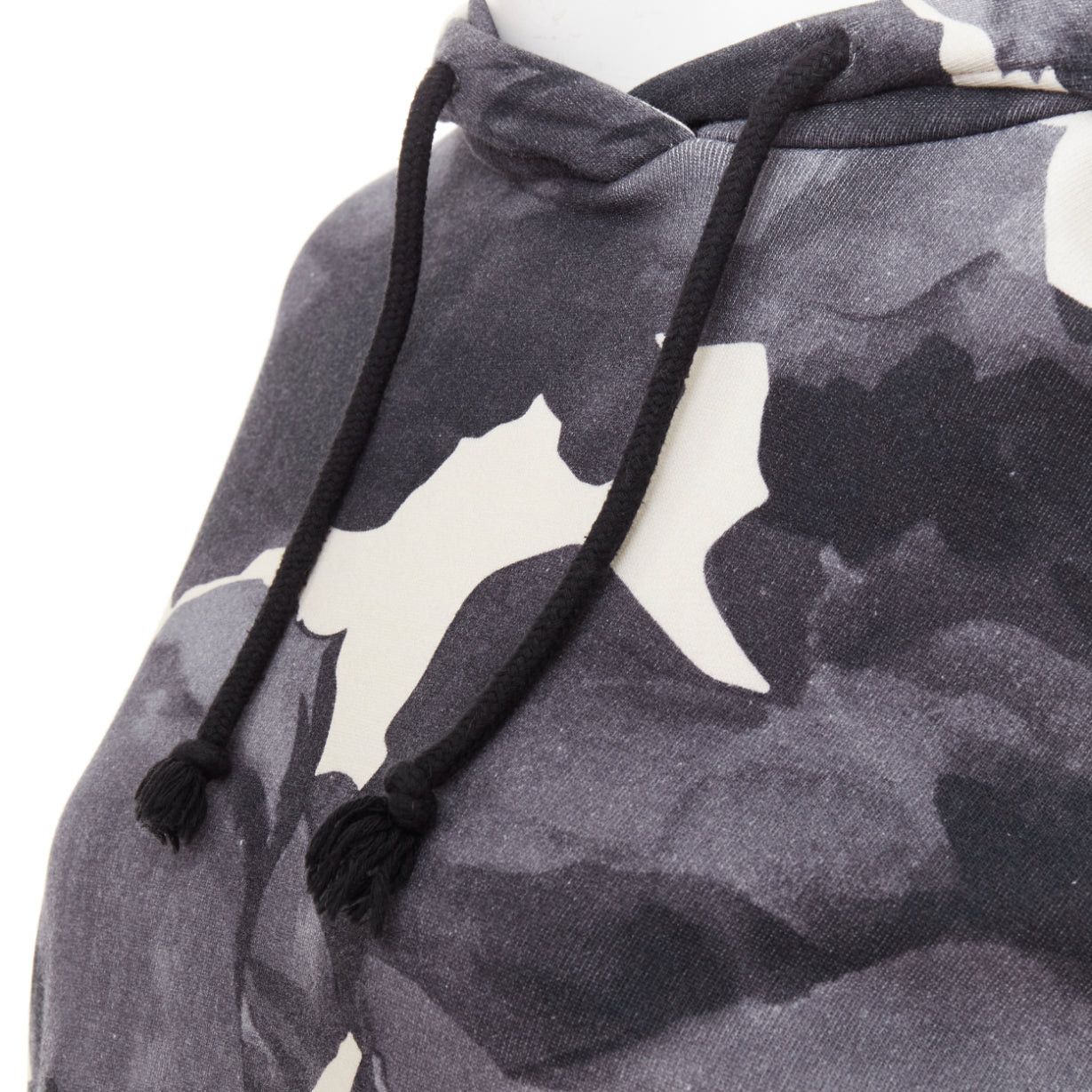 Dries Van Noten DRIES VAN NOTEN grey ivory cotton abstract rose print black drawstring hoodie S Size S / US 4 / IT 40 - 2 Thumbnail