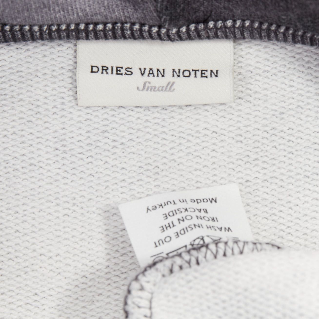 Dries Van Noten DRIES VAN NOTEN grey ivory cotton abstract rose print black drawstring hoodie S Size S / US 4 / IT 40 - 9 Thumbnail