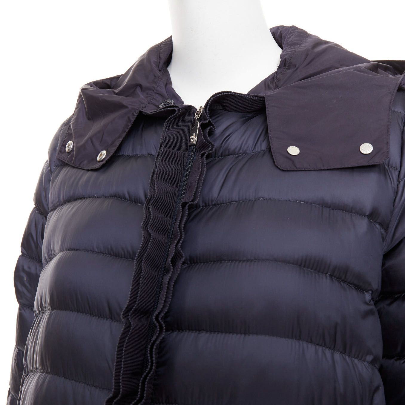 Moncler MONCLER Dorothee Guibbotto navy nylon ruffle trim hooded jacket Sz2 M Size M / US 6-8 / IT 42-44 - 8 Thumbnail
