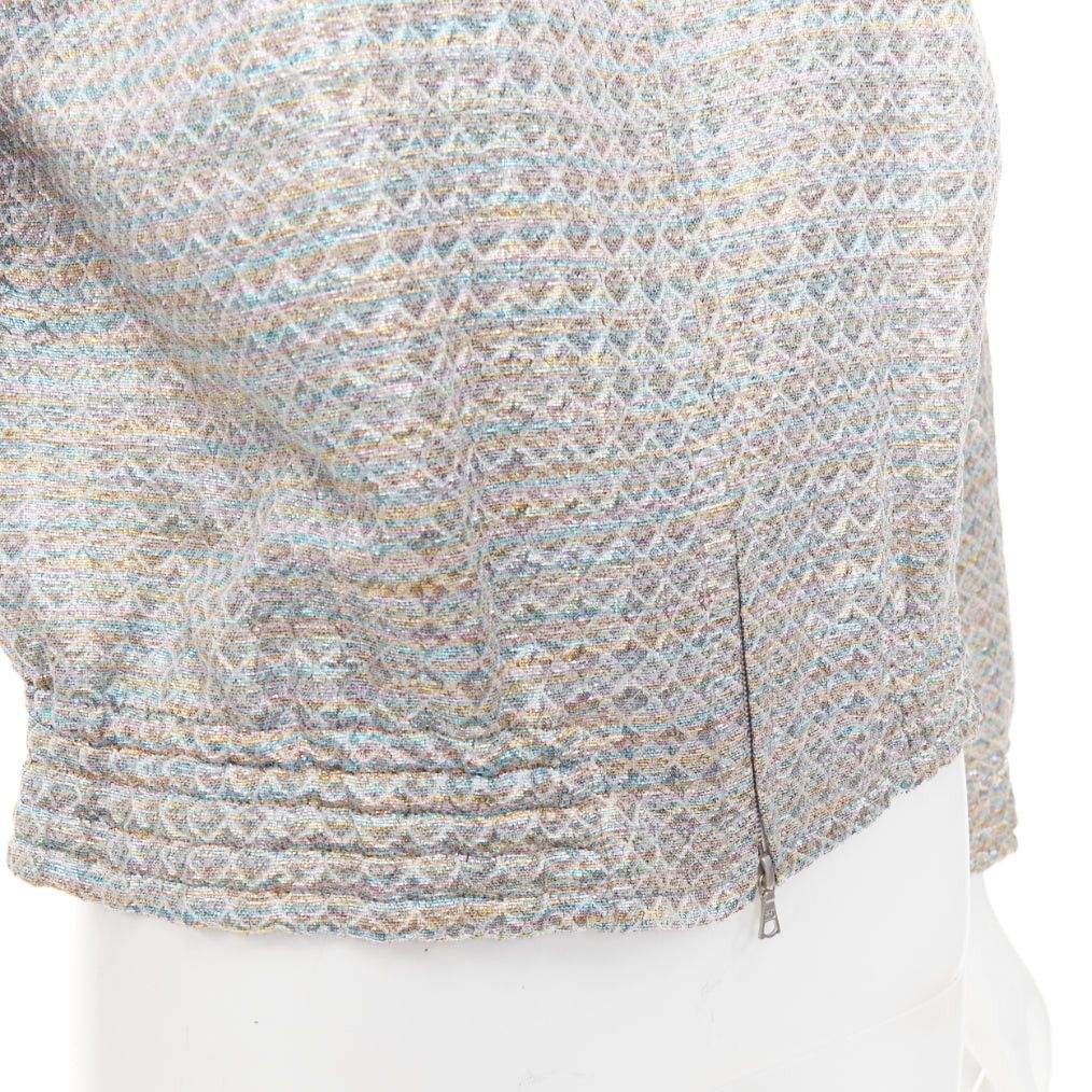 Dries Van Noten DRIES VAN NOTEN 2017 metallic silver multicolor geometric jacquard crop jacket FR40 L Size M / US 6-8 / IT 42-44 - 2 Thumbnail