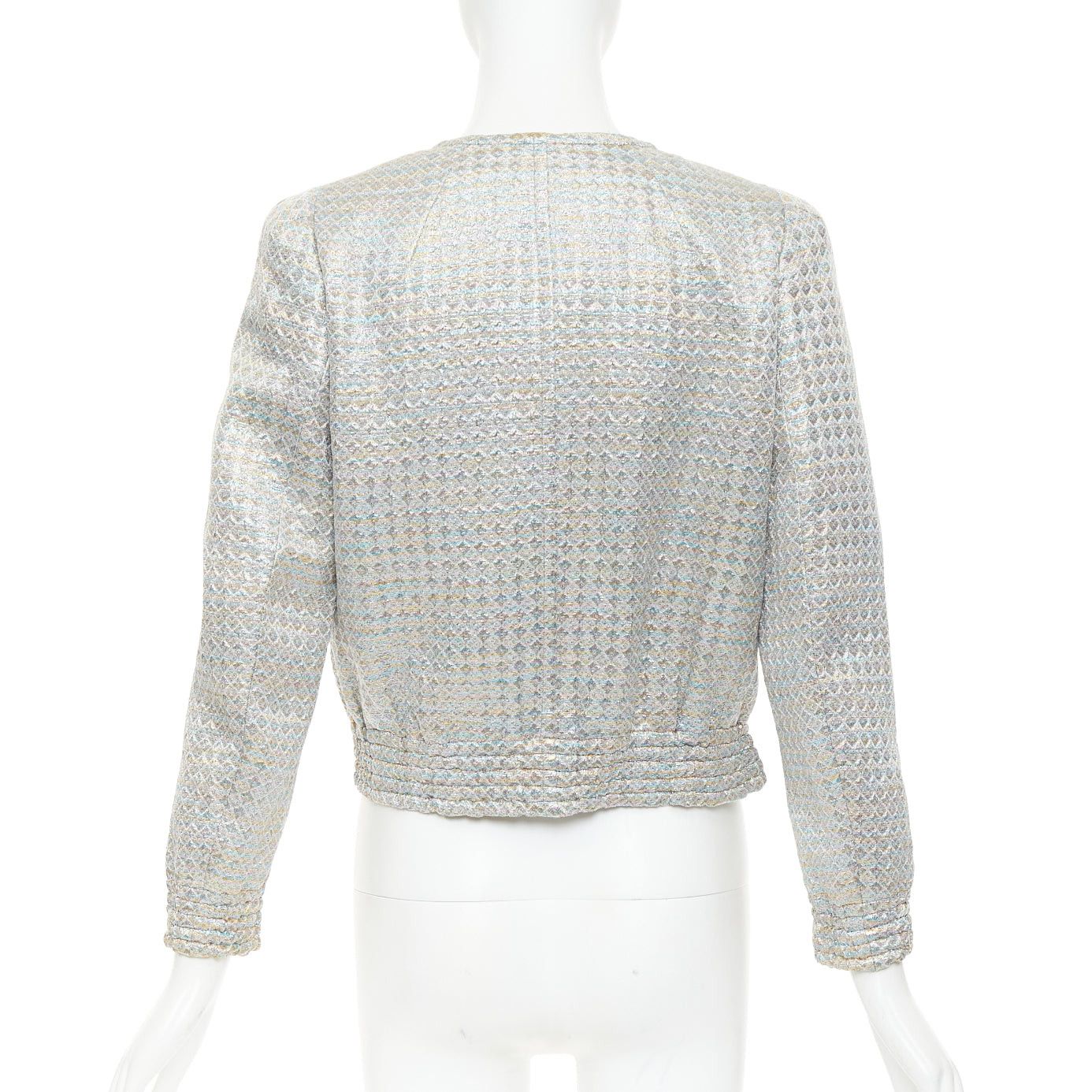 Dries Van Noten DRIES VAN NOTEN 2017 metallic silver multicolor geometric jacquard crop jacket FR40 L Size M / US 6-8 / IT 42-44 - 6 Thumbnail