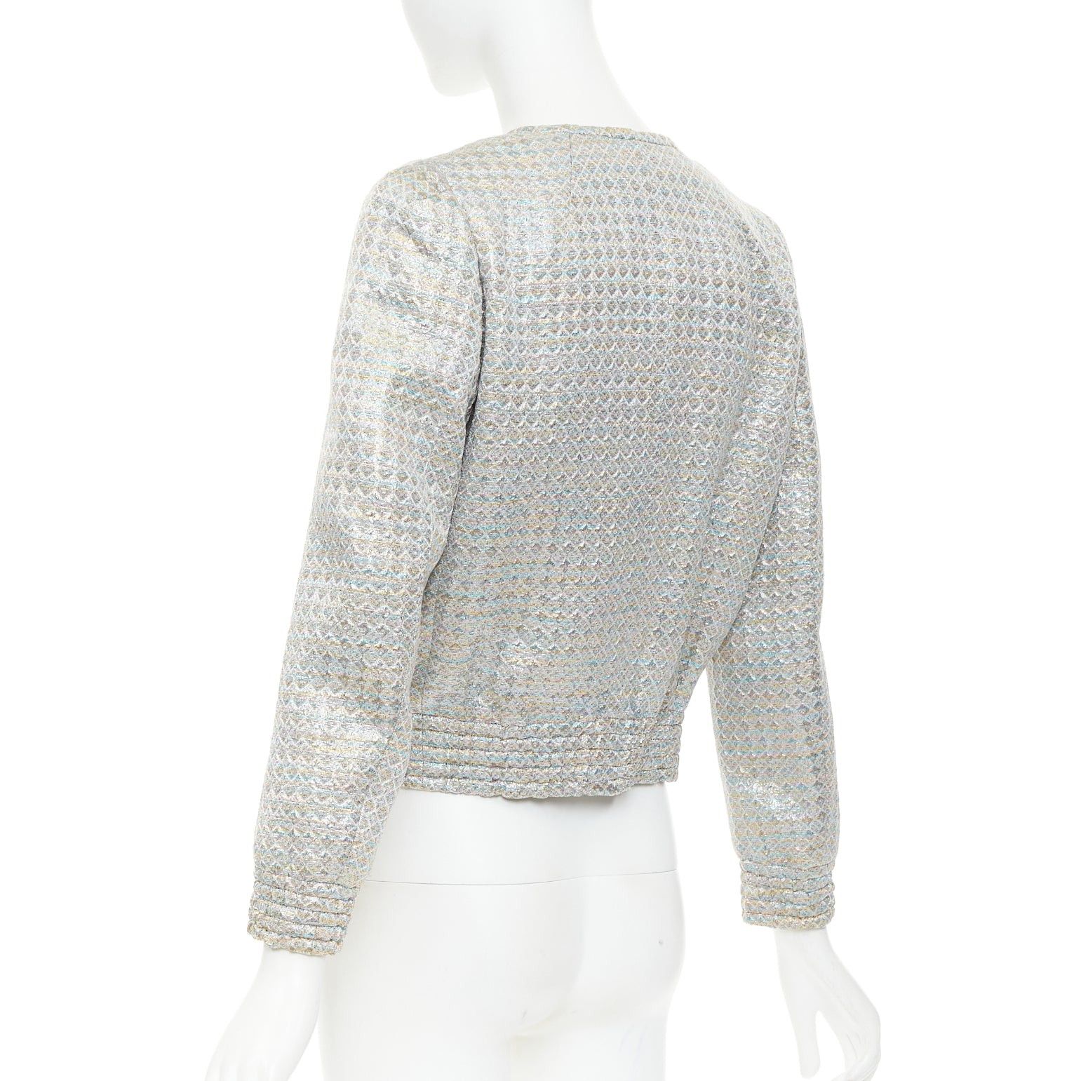 Dries Van Noten DRIES VAN NOTEN 2017 metallic silver multicolor geometric jacquard crop jacket FR40 L Size M / US 6-8 / IT 42-44 - 7 Thumbnail