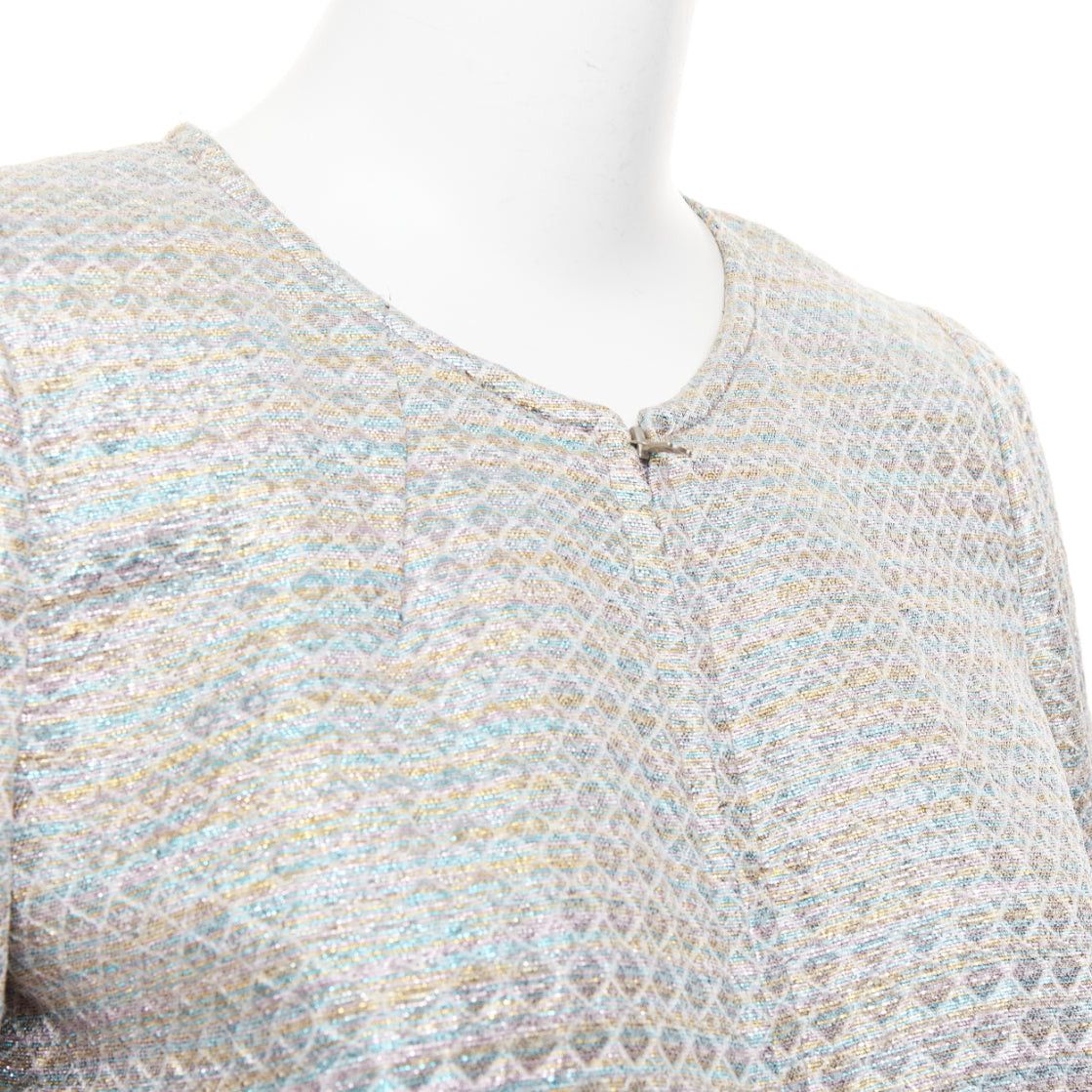 Dries Van Noten DRIES VAN NOTEN 2017 metallic silver multicolor geometric jacquard crop jacket FR40 L Size M / US 6-8 / IT 42-44 - 8 Thumbnail