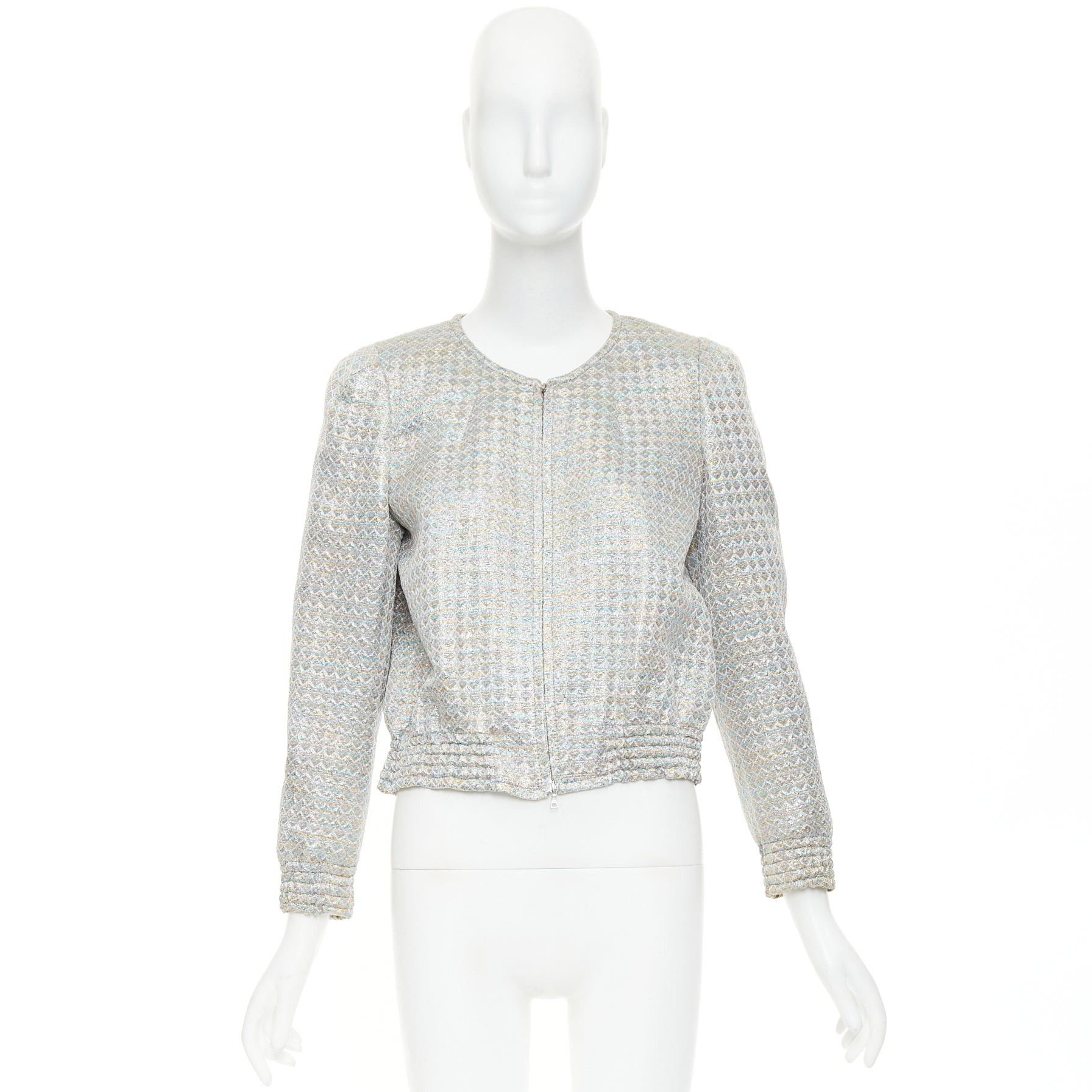 Dries Van Noten DRIES VAN NOTEN 2017 metallic silver multicolor geometric jacquard crop jacket FR40 L Size M / US 6-8 / IT 42-44 - 10 Thumbnail