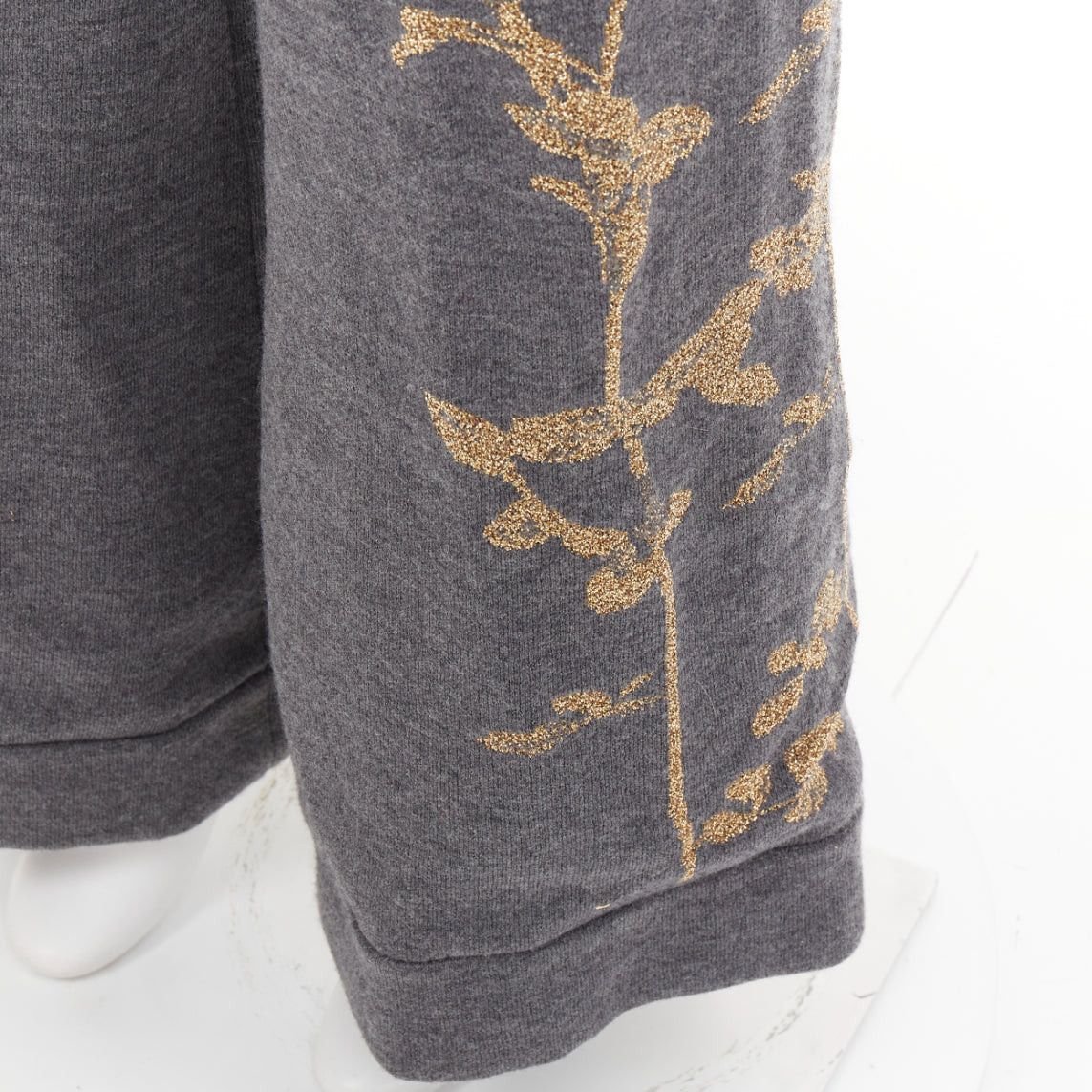 Dries Van Noten DRIES VAN NOTEN 2017 grey merino wool gold metallic floral intarsia wide leg pants S Size 27" / US 4 / IT 40 - 2 Thumbnail