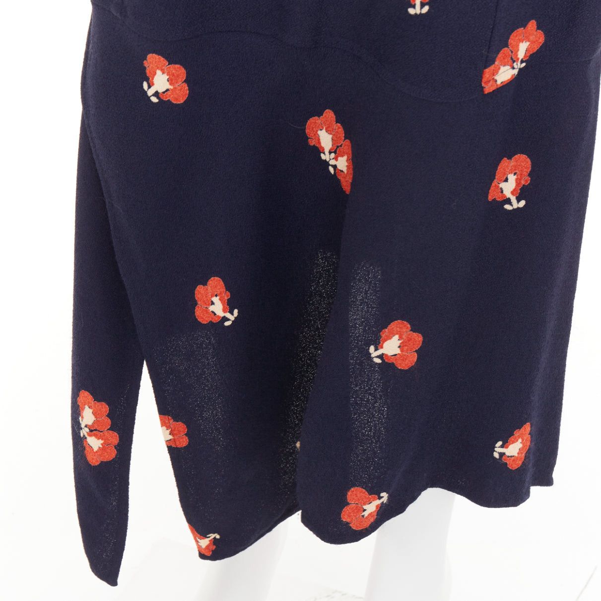 Victoria Beckham VICTORIA BECKHAM 2018 navy orange floral print asymmetric panelled midi skirt UK10 M Size 28" / US 6 / IT 42 - 7 Thumbnail