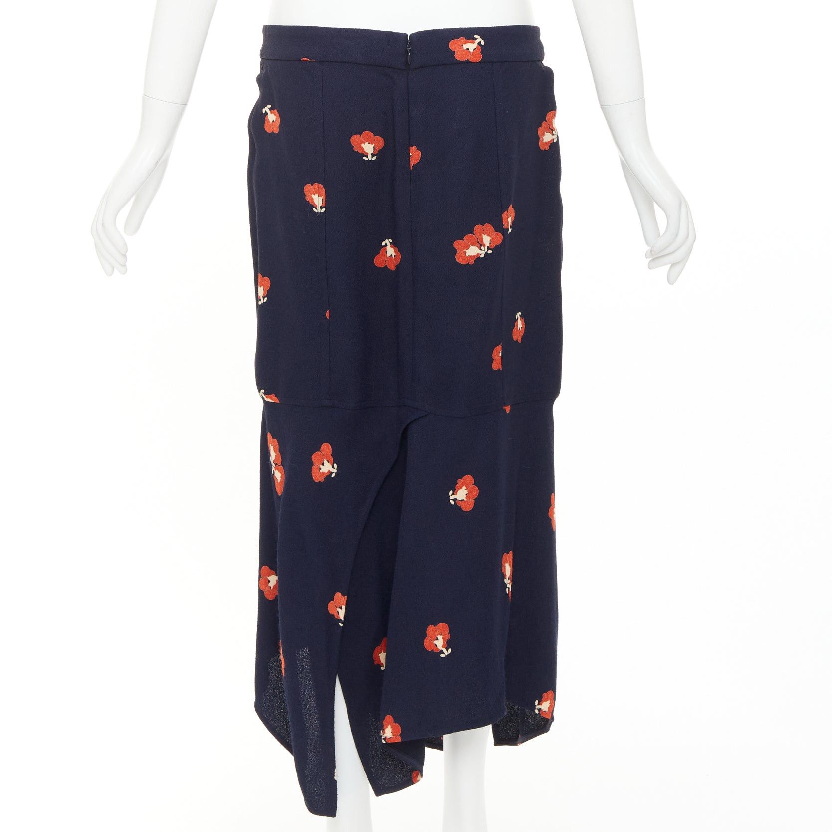 Victoria Beckham VICTORIA BECKHAM 2018 navy orange floral print asymmetric panelled midi skirt UK10 M Size 28" / US 6 / IT 42 - 5 Thumbnail