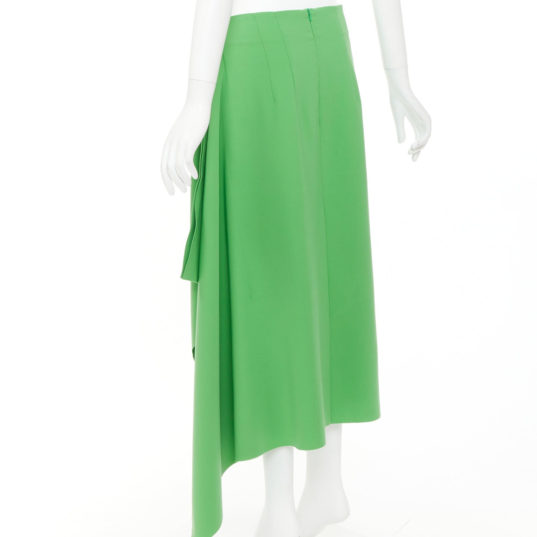 A.W.A.K.E. MODE AWAKE MODE 2022 Kelly Green crepe raw edge asymmetric draped midi skirt FR40 L Size 30" / US 8 / IT 44 - 6 Thumbnail