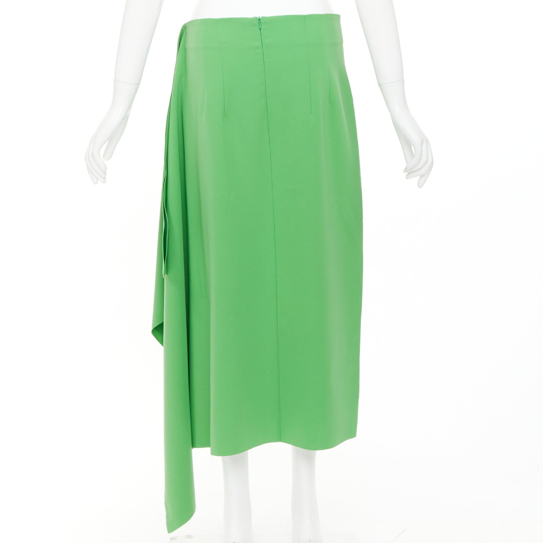 A.W.A.K.E. MODE AWAKE MODE 2022 Kelly Green crepe raw edge asymmetric draped midi skirt FR40 L Size 30" / US 8 / IT 44 - 5 Thumbnail