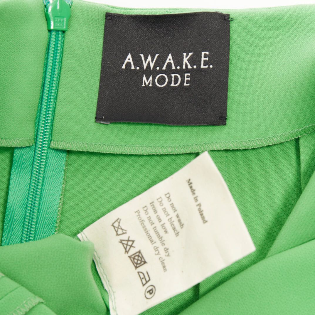 A.W.A.K.E. MODE AWAKE MODE 2022 Kelly Green crepe raw edge asymmetric draped midi skirt FR40 L Size 30" / US 8 / IT 44 - 8 Thumbnail