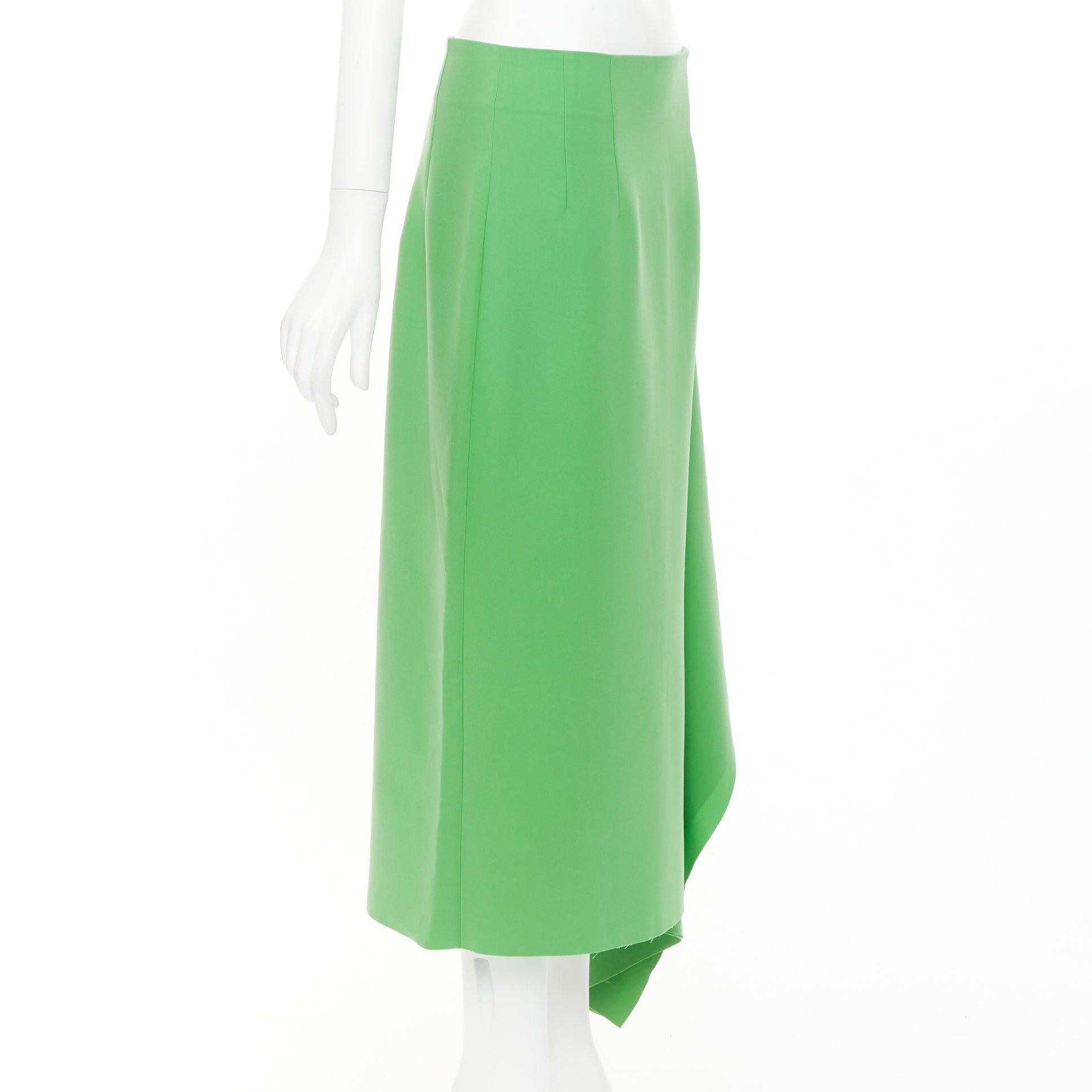 A.W.A.K.E. MODE AWAKE MODE 2022 Kelly Green crepe raw edge asymmetric draped midi skirt FR40 L Size 30" / US 8 / IT 44 - 3 Thumbnail