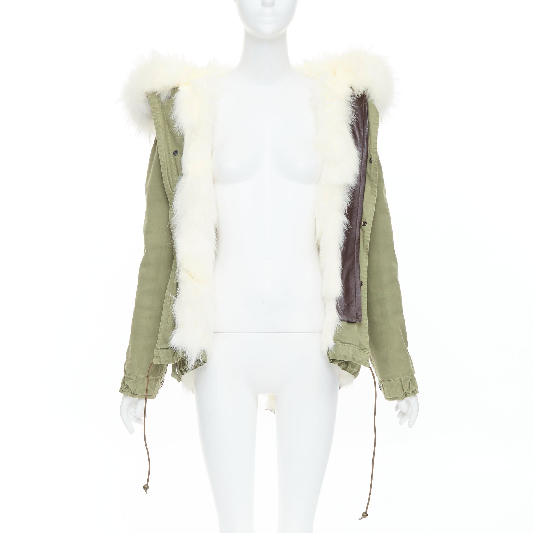 MR & MRS ITALY MR AND MRS ITALY white fur lined hooded military green parka coat XXS Size XS / US 0-2 / IT 36-38 - 3 Thumbnail