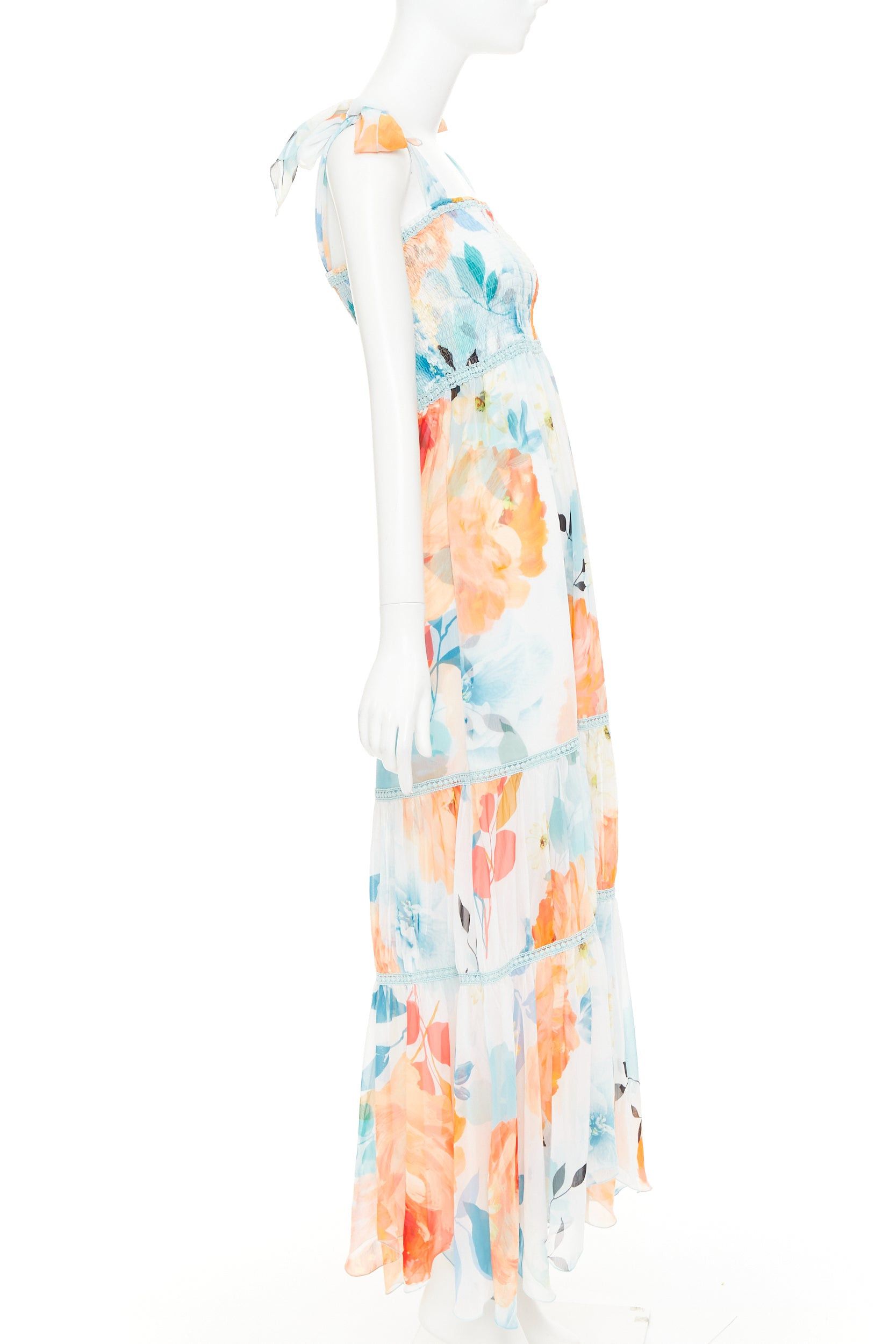 Charo Ruiz CHARO RUIZ Artemis white multicolor viscose blend floral print tie maxi dress S Size S / US 4 / IT 40 - 4 Thumbnail