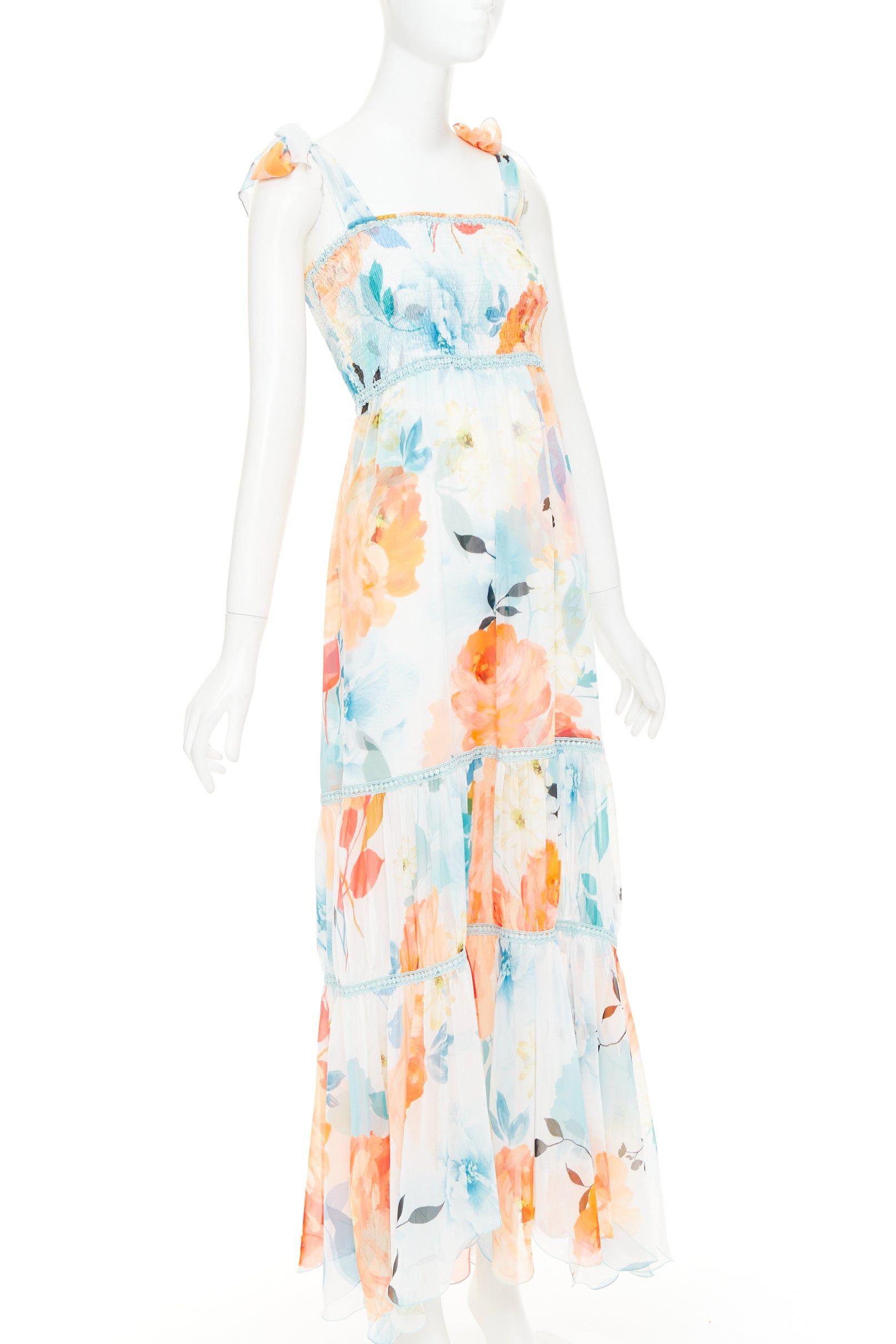 Charo Ruiz CHARO RUIZ Artemis white multicolor viscose blend floral print tie maxi dress S Size S / US 4 / IT 40 - 3 Thumbnail