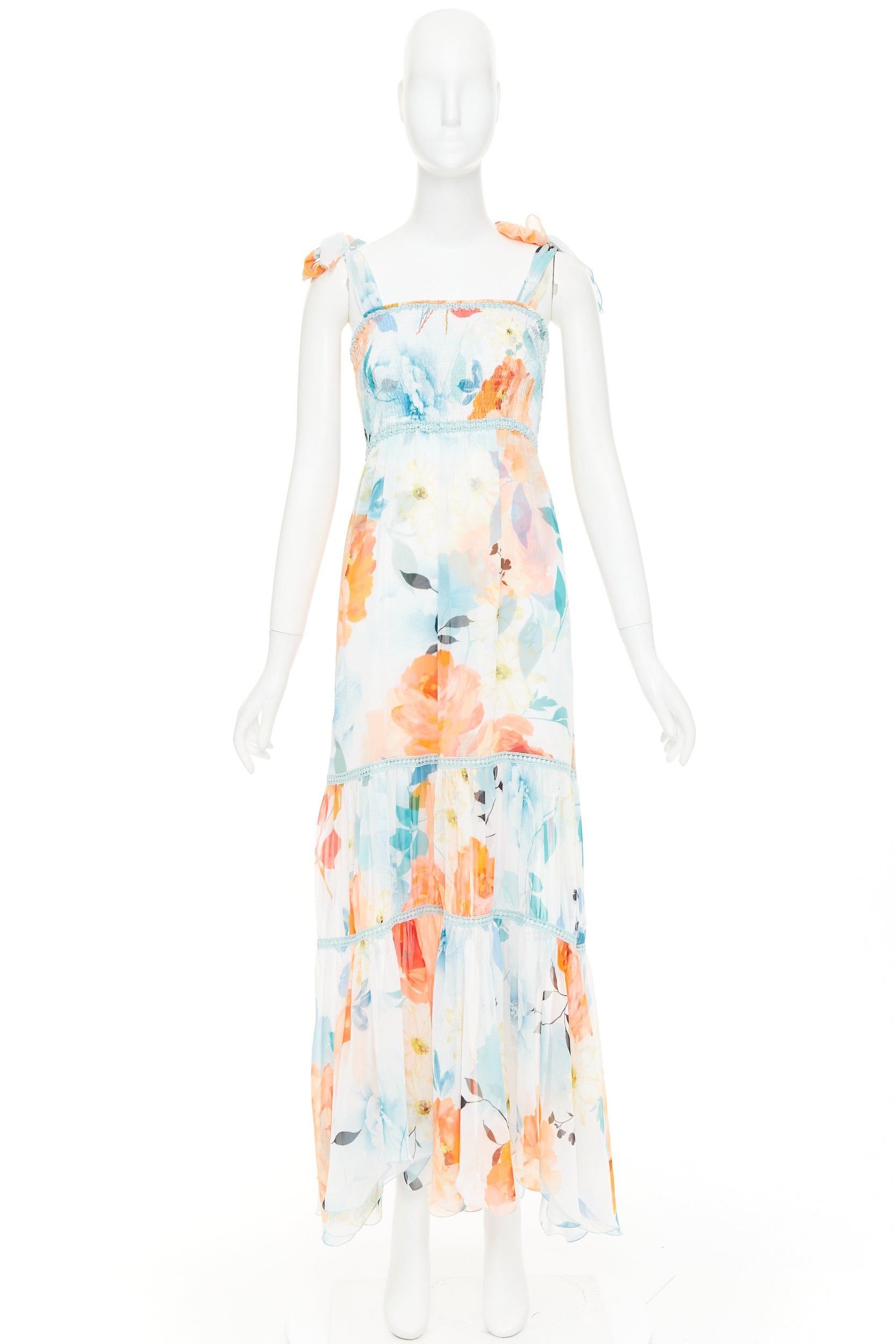 Charo Ruiz CHARO RUIZ Artemis white multicolor viscose blend floral print tie maxi dress S Size S / US 4 / IT 40 - 9 Thumbnail