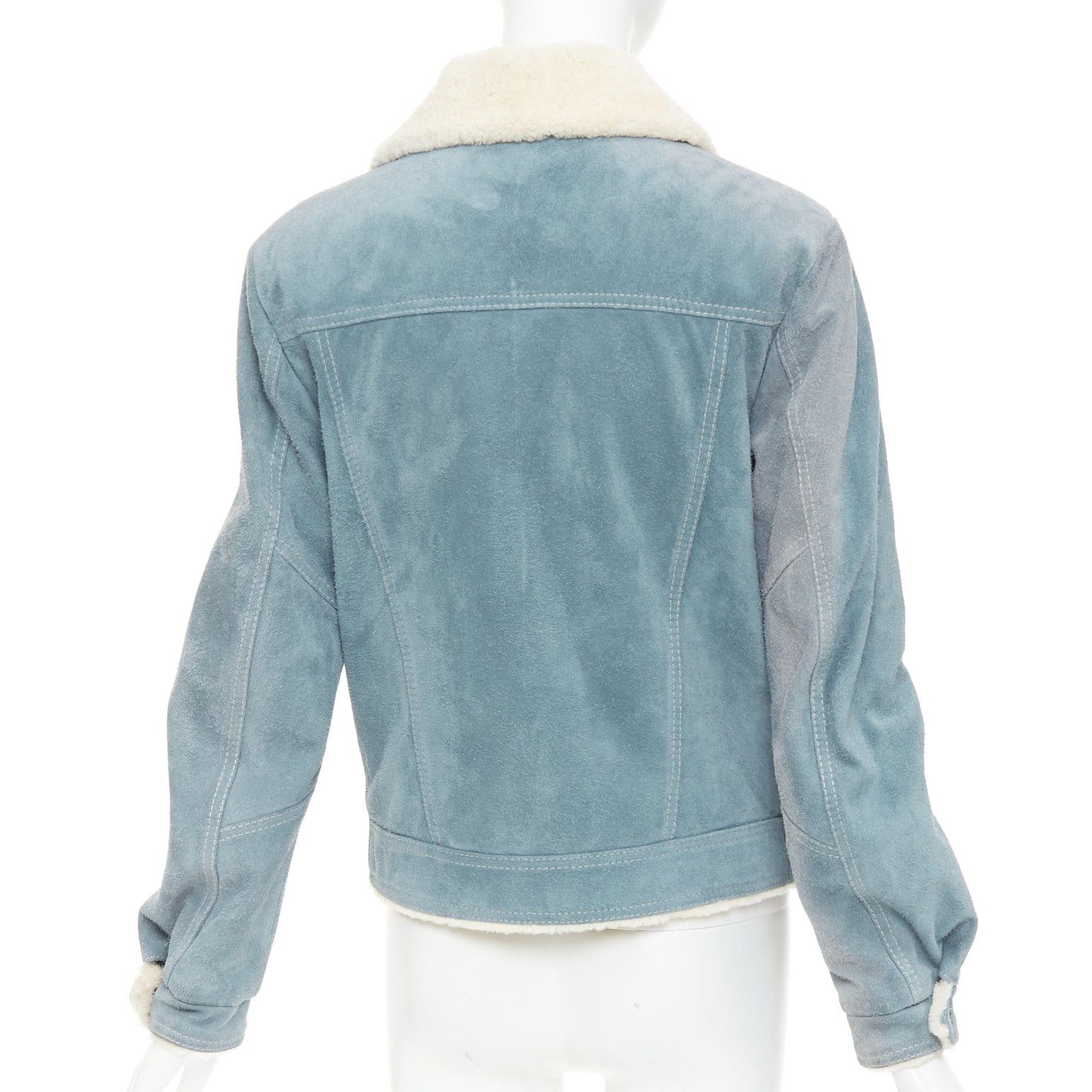 Saint Laurent Paris SAINT LAURENT 2018 blue suede cream shearing lined trucker jacket FR44 XS Size US XS / EU 42 / 0 - 5 Thumbnail