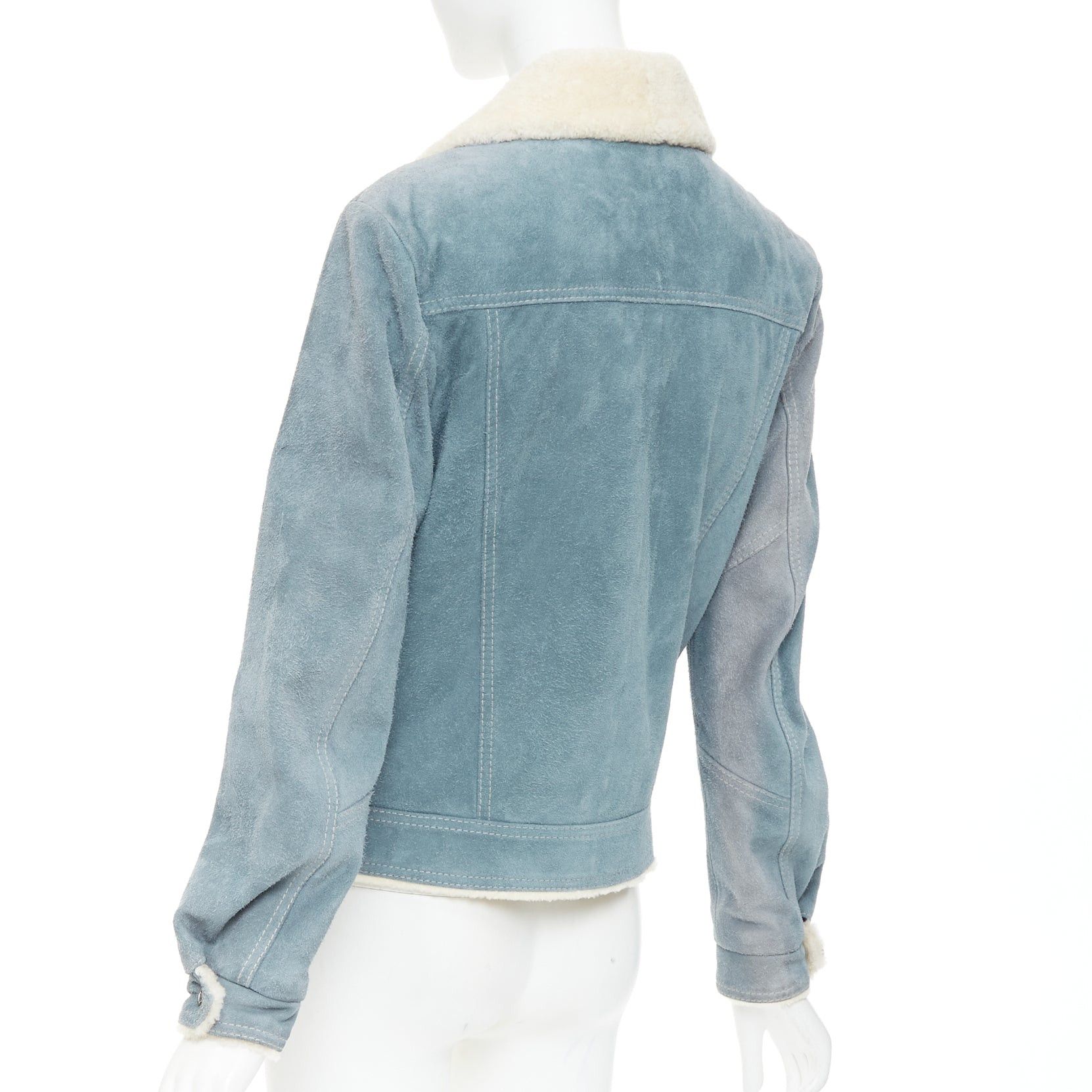 Saint Laurent Paris SAINT LAURENT 2018 blue suede cream shearing lined trucker jacket FR44 XS Size US XS / EU 42 / 0 - 6 Thumbnail
