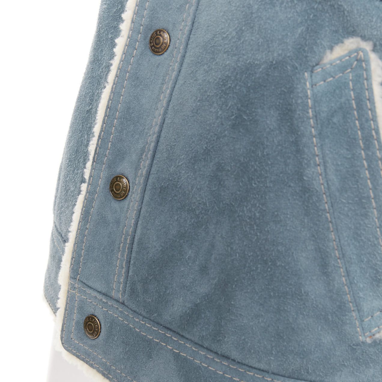 Saint Laurent Paris SAINT LAURENT 2018 blue suede cream shearing lined trucker jacket FR44 XS Size US XS / EU 42 / 0 - 9 Thumbnail