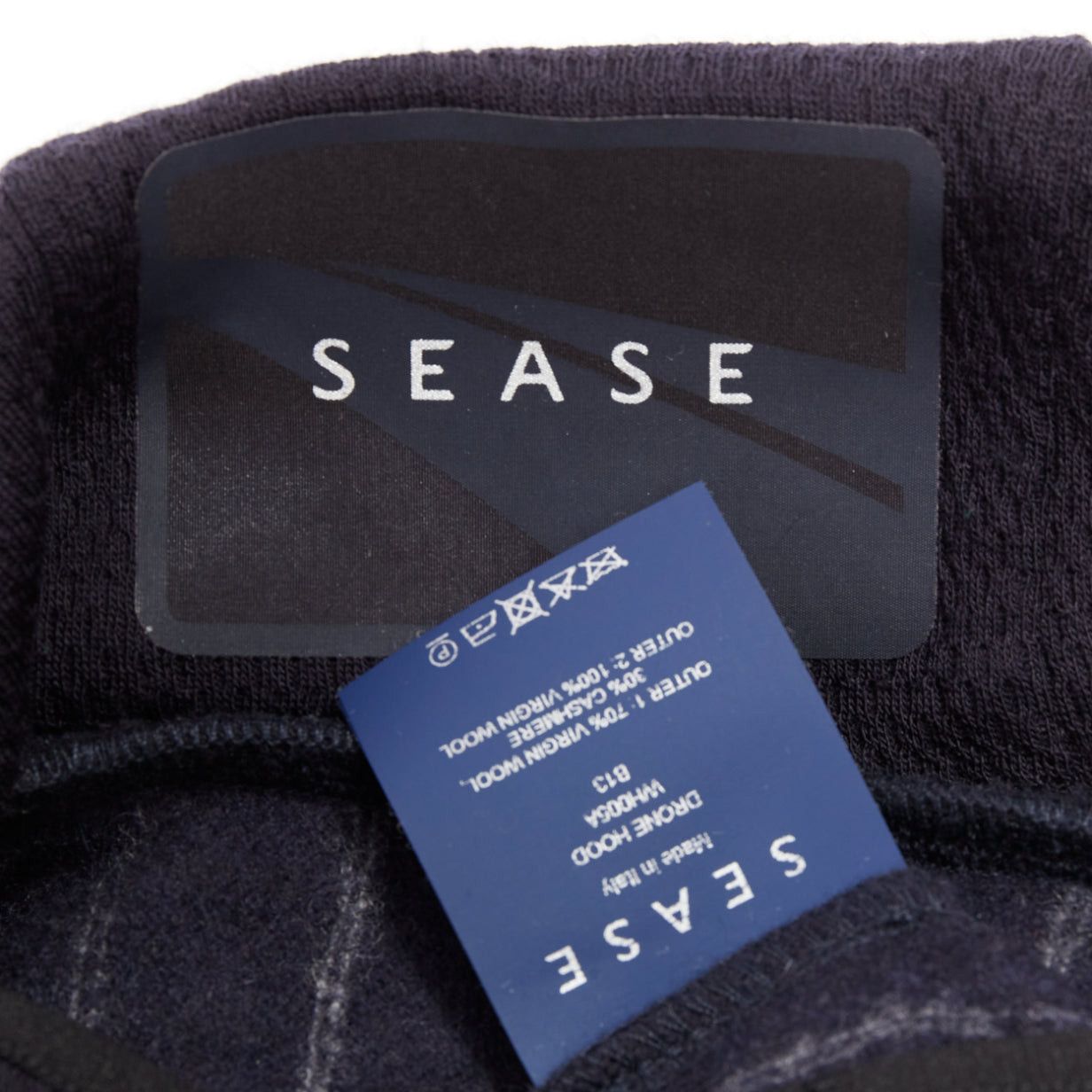 SEASE SEASE Drone Hood navy virgin wool cashmere pinstripe trimmed hoodie S Size US S / EU 44-46 / 1 - 9 Thumbnail
