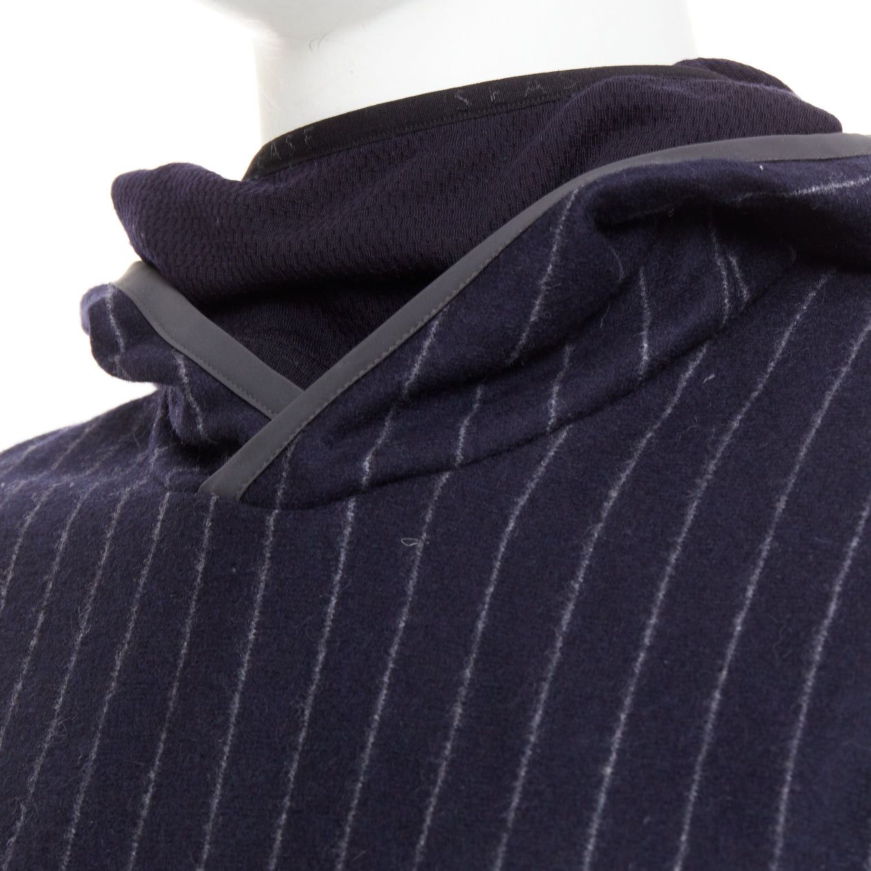 SEASE SEASE Drone Hood navy virgin wool cashmere pinstripe trimmed hoodie S Size US S / EU 44-46 / 1 - 2 Thumbnail