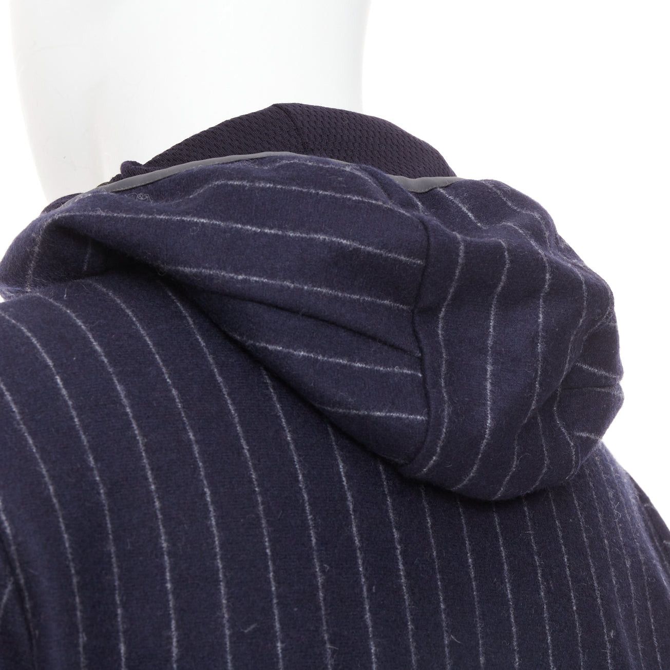 SEASE SEASE Drone Hood navy virgin wool cashmere pinstripe trimmed hoodie S Size US S / EU 44-46 / 1 - 7 Thumbnail