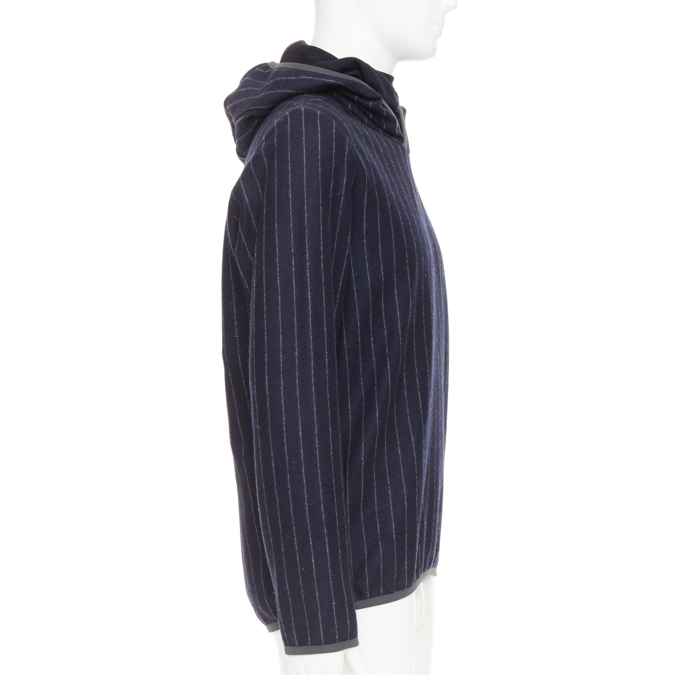 SEASE SEASE Drone Hood navy virgin wool cashmere pinstripe trimmed hoodie S Size US S / EU 44-46 / 1 - 4 Thumbnail