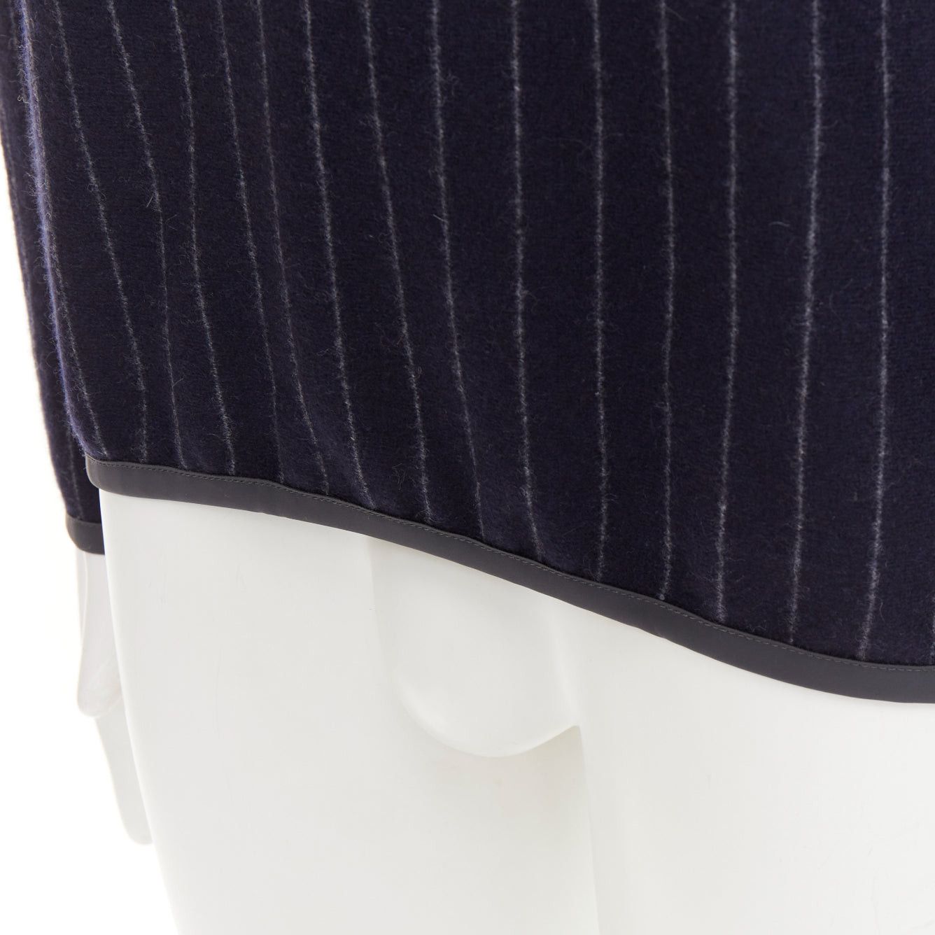 SEASE SEASE Drone Hood navy virgin wool cashmere pinstripe trimmed hoodie S Size US S / EU 44-46 / 1 - 8 Thumbnail