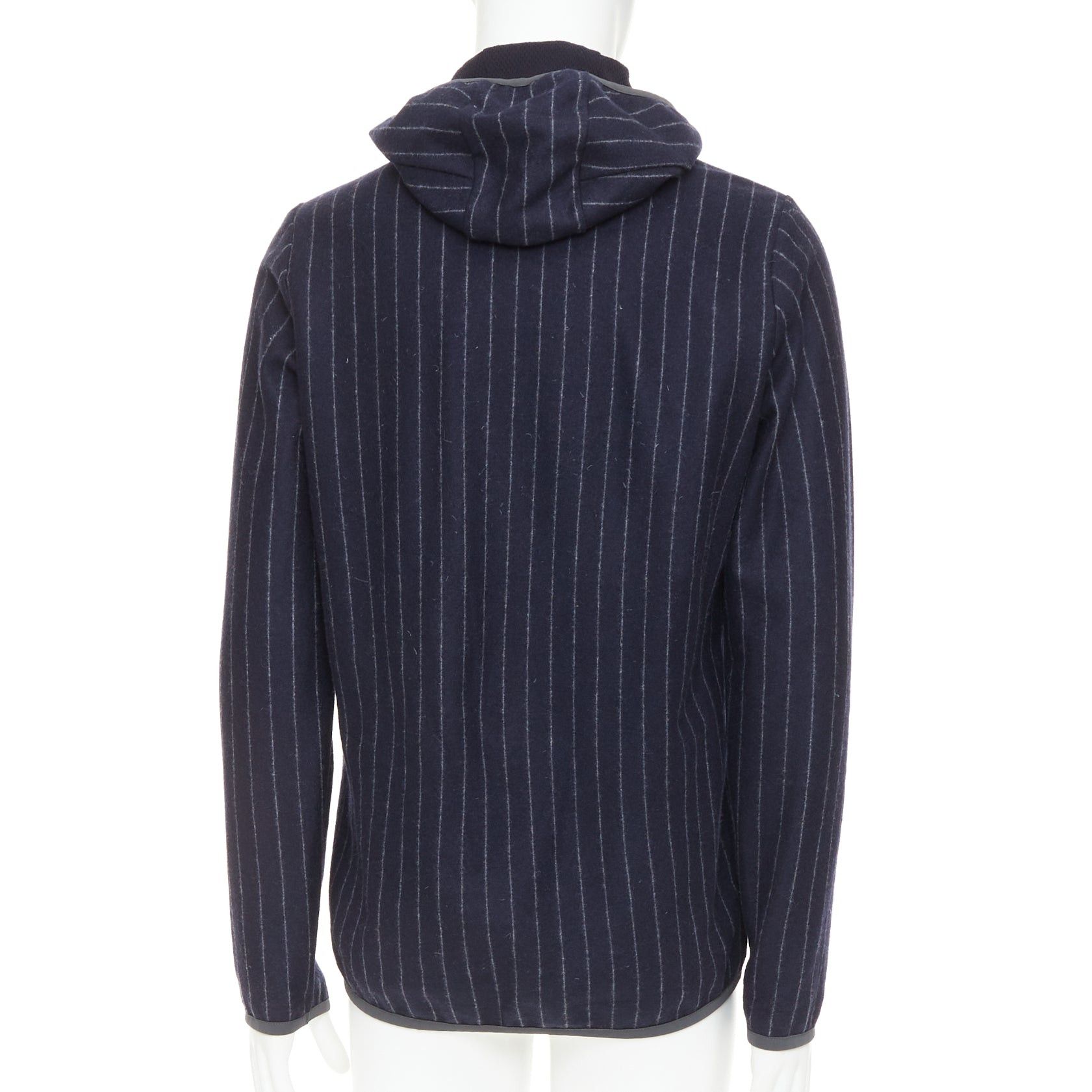 SEASE SEASE Drone Hood navy virgin wool cashmere pinstripe trimmed hoodie S Size US S / EU 44-46 / 1 - 5 Thumbnail