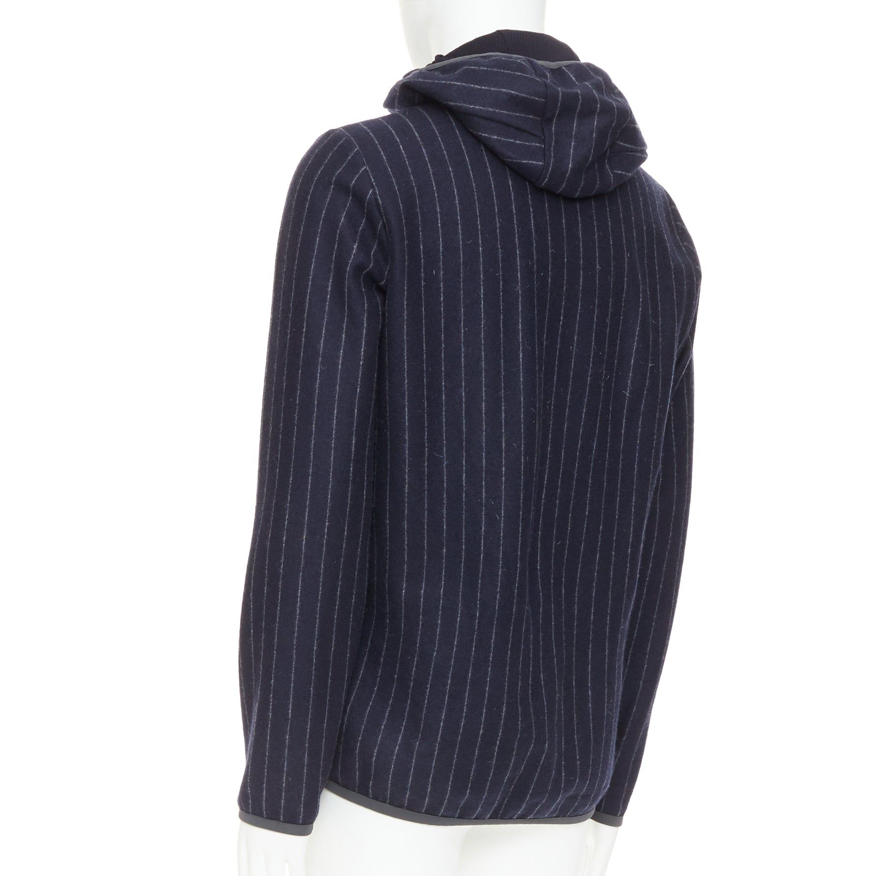 SEASE SEASE Drone Hood navy virgin wool cashmere pinstripe trimmed hoodie S Size US S / EU 44-46 / 1 - 6 Thumbnail