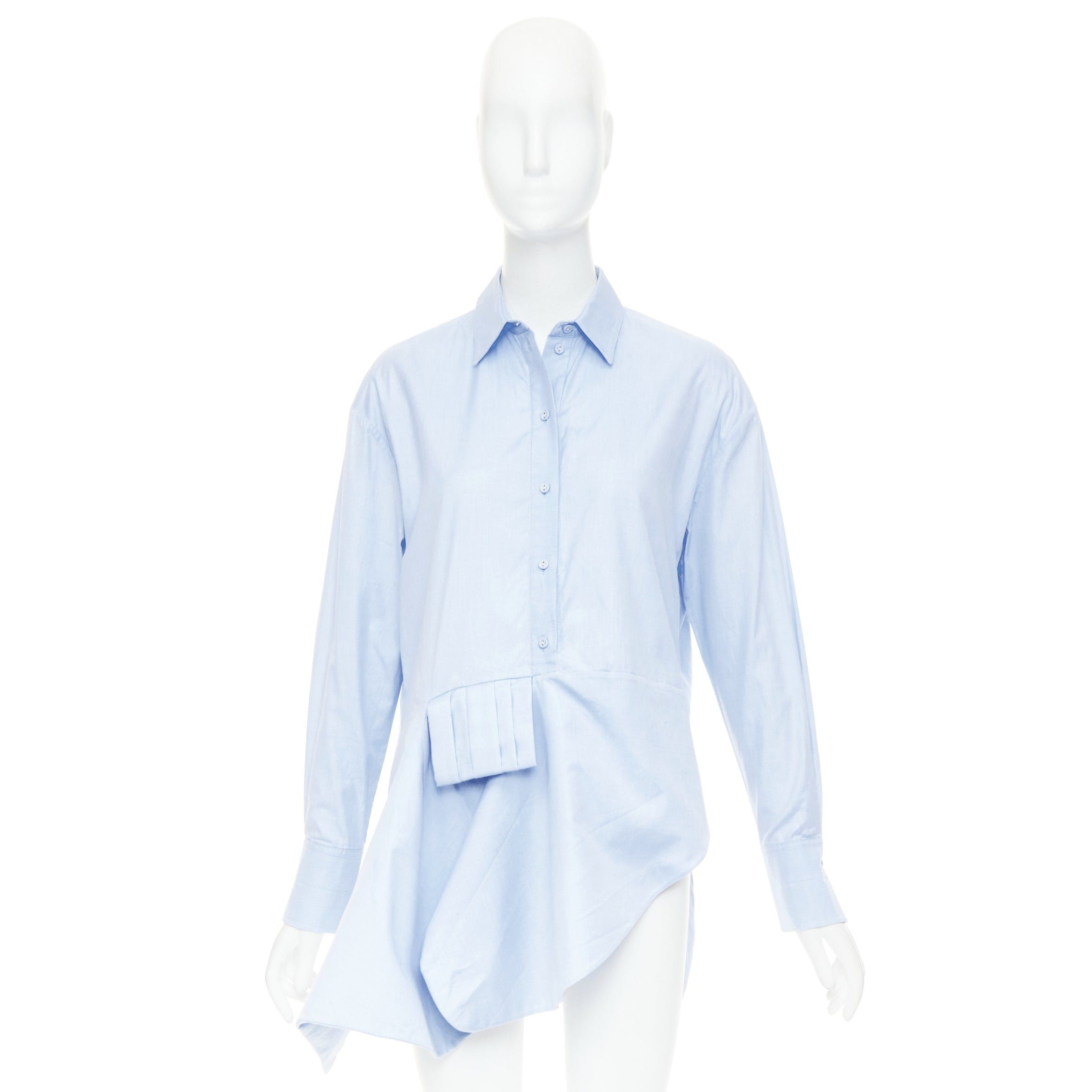 Victoria Beckham VVB VICTORIA BECKHAM light blue cotton asymmetric pleated hem dress shirt UK6 XS Size XS / US 0-2 / IT 36-38 - 9 Thumbnail