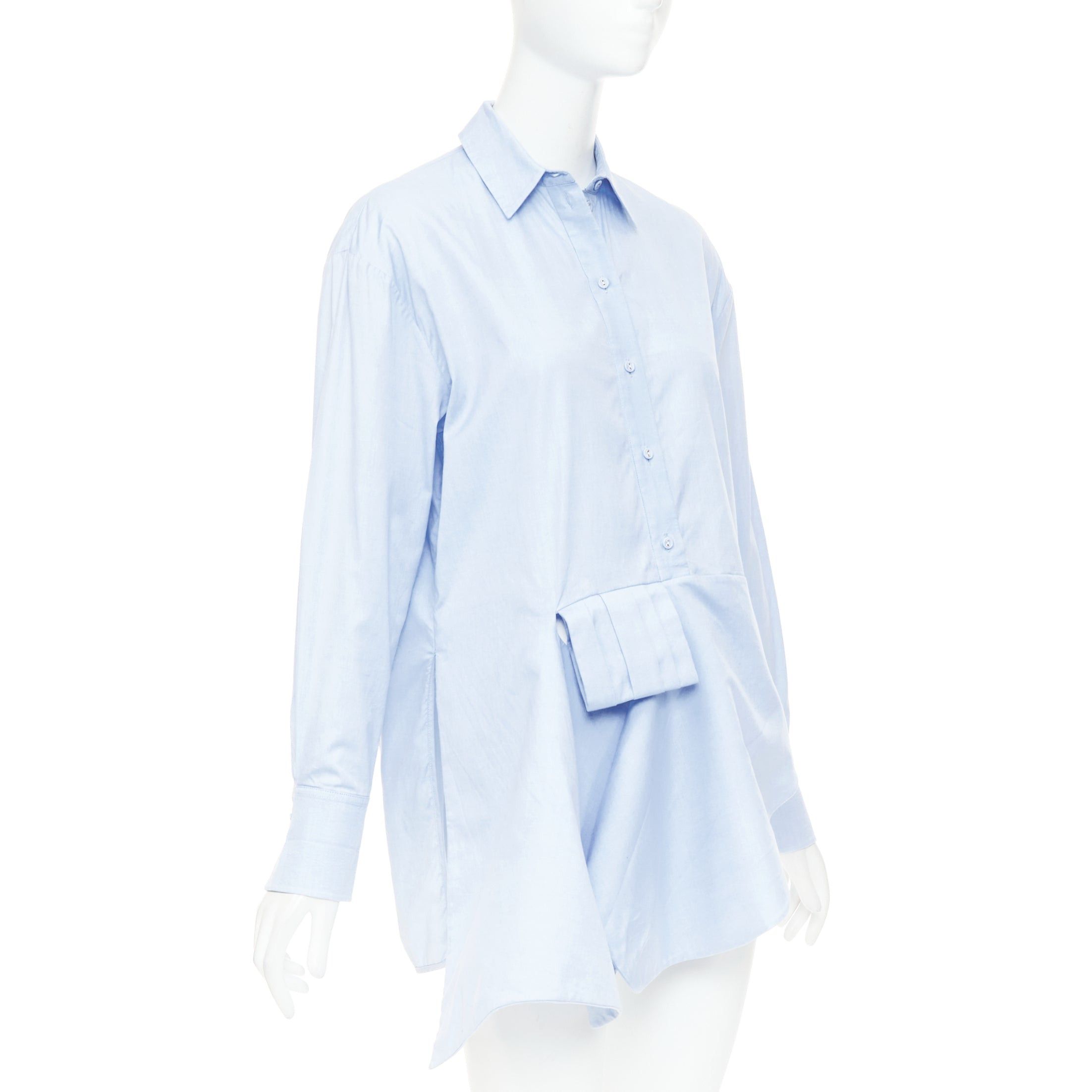 Victoria Beckham VVB VICTORIA BECKHAM light blue cotton asymmetric pleated hem dress shirt UK6 XS Size XS / US 0-2 / IT 36-38 - 3 Thumbnail