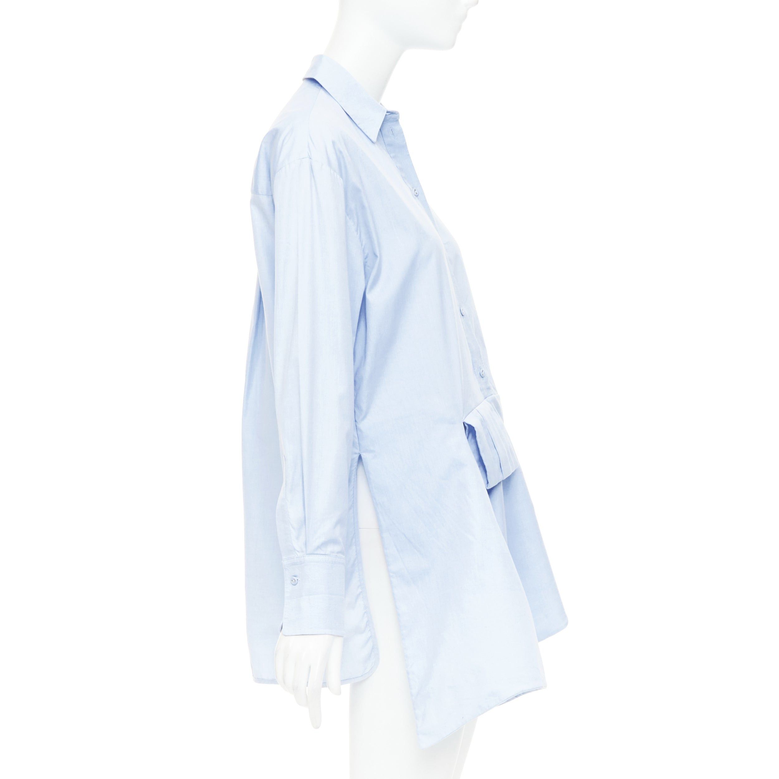 Victoria Beckham VVB VICTORIA BECKHAM light blue cotton asymmetric pleated hem dress shirt UK6 XS Size XS / US 0-2 / IT 36-38 - 4 Thumbnail
