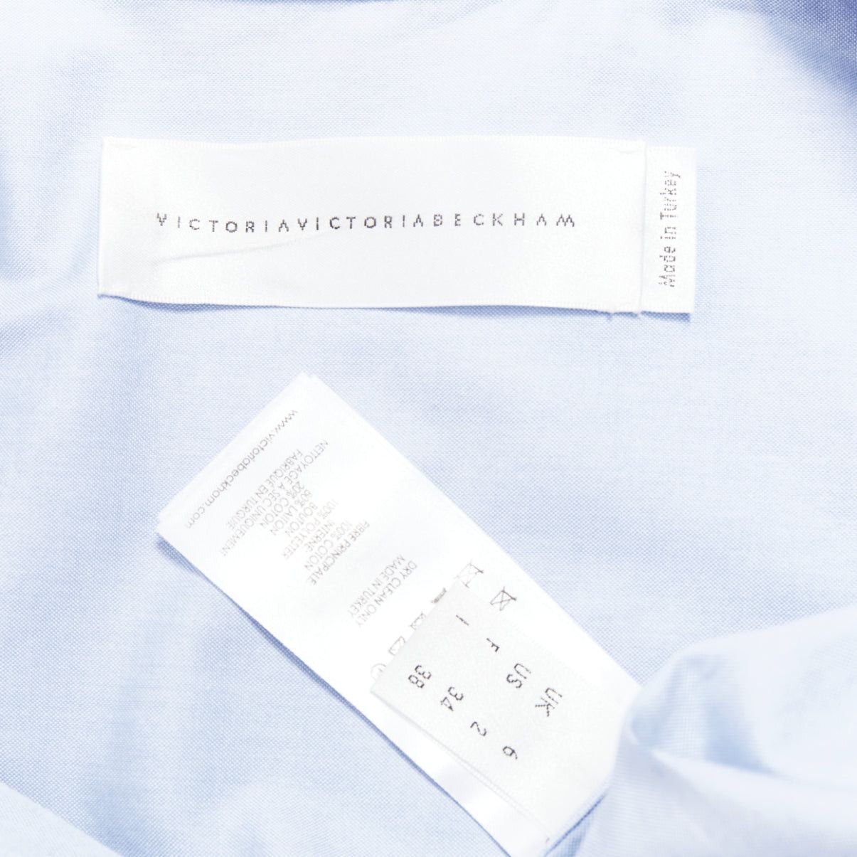 Victoria Beckham VVB VICTORIA BECKHAM light blue cotton asymmetric pleated hem dress shirt UK6 XS Size XS / US 0-2 / IT 36-38 - 8 Thumbnail