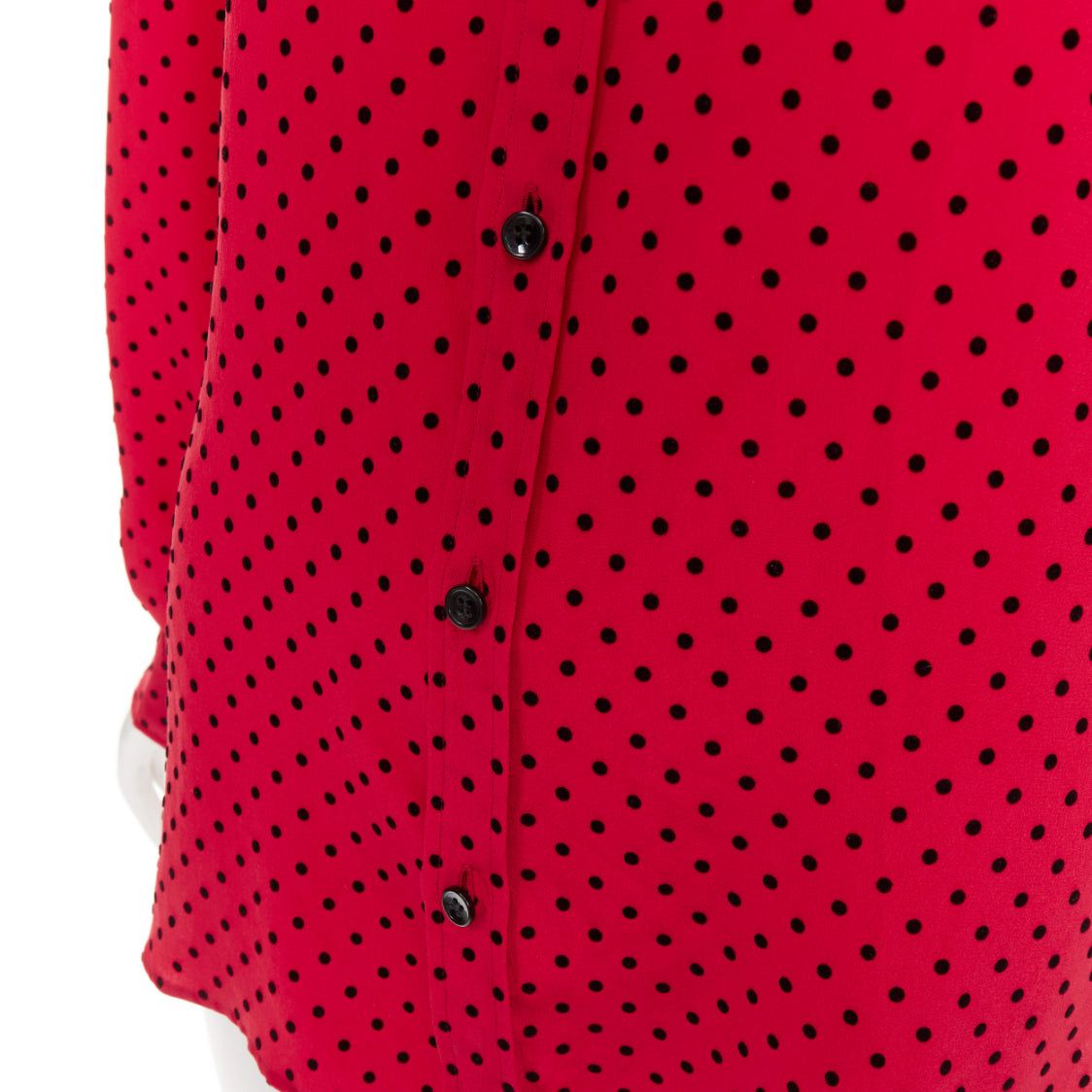 Saint Laurent Paris SAINT LAURENT 2021 red black 100% silk polka dot ladybug velvet print casual shirt FR38 M Size M / US 6-8 / IT 42-44 - 7 Thumbnail