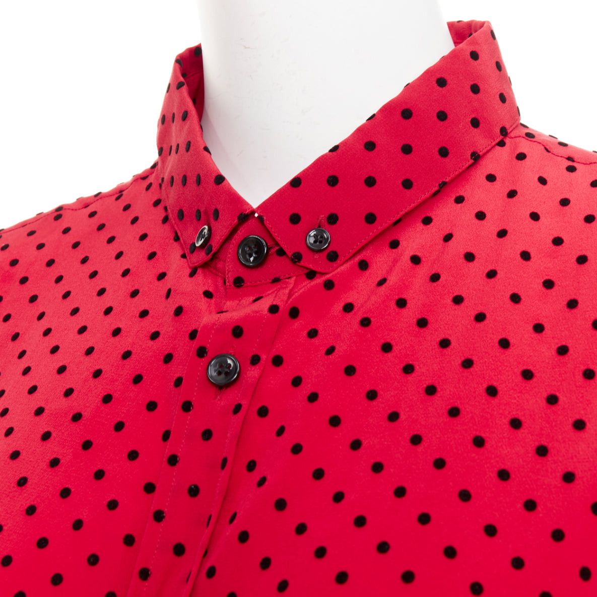 Saint Laurent Paris SAINT LAURENT 2021 red black 100% silk polka dot ladybug velvet print casual shirt FR38 M Size M / US 6-8 / IT 42-44 - 2 Thumbnail