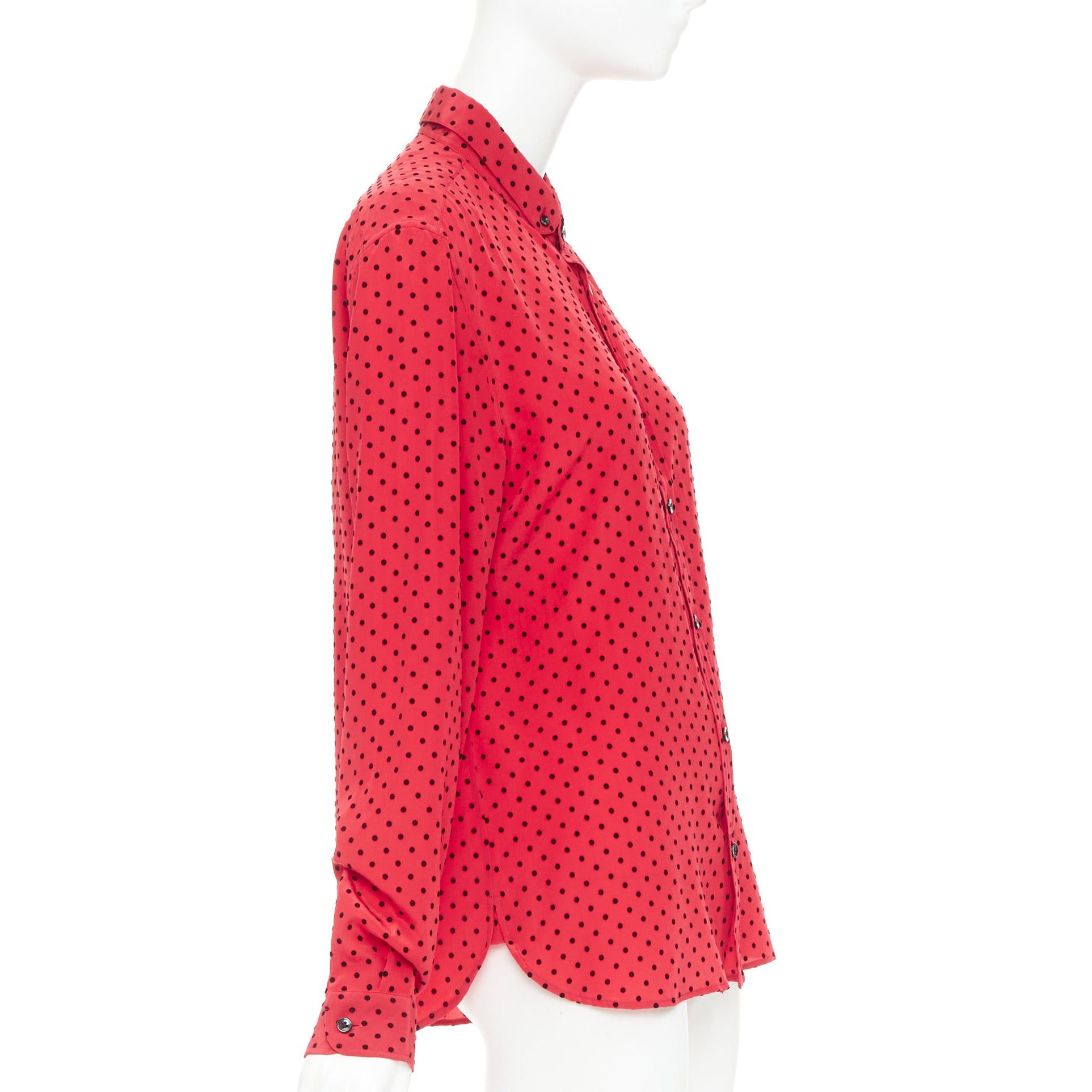 Saint Laurent Paris SAINT LAURENT 2021 red black 100% silk polka dot ladybug velvet print casual shirt FR38 M Size M / US 6-8 / IT 42-44 - 4 Thumbnail